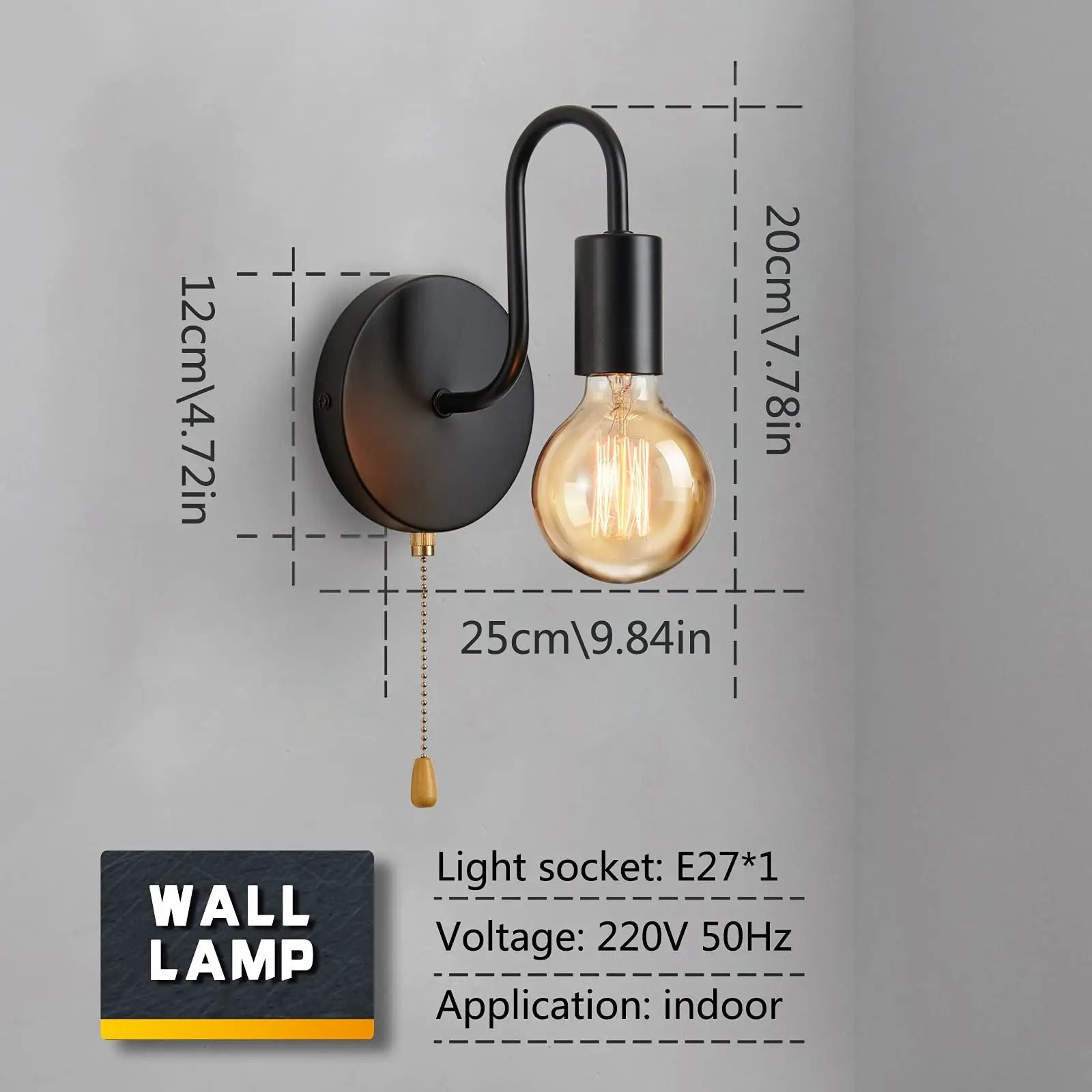 Nordic Industrial Black Iron Wall Sconce  Vintage E27 Bedside  Vanity Lamp Fixture 2