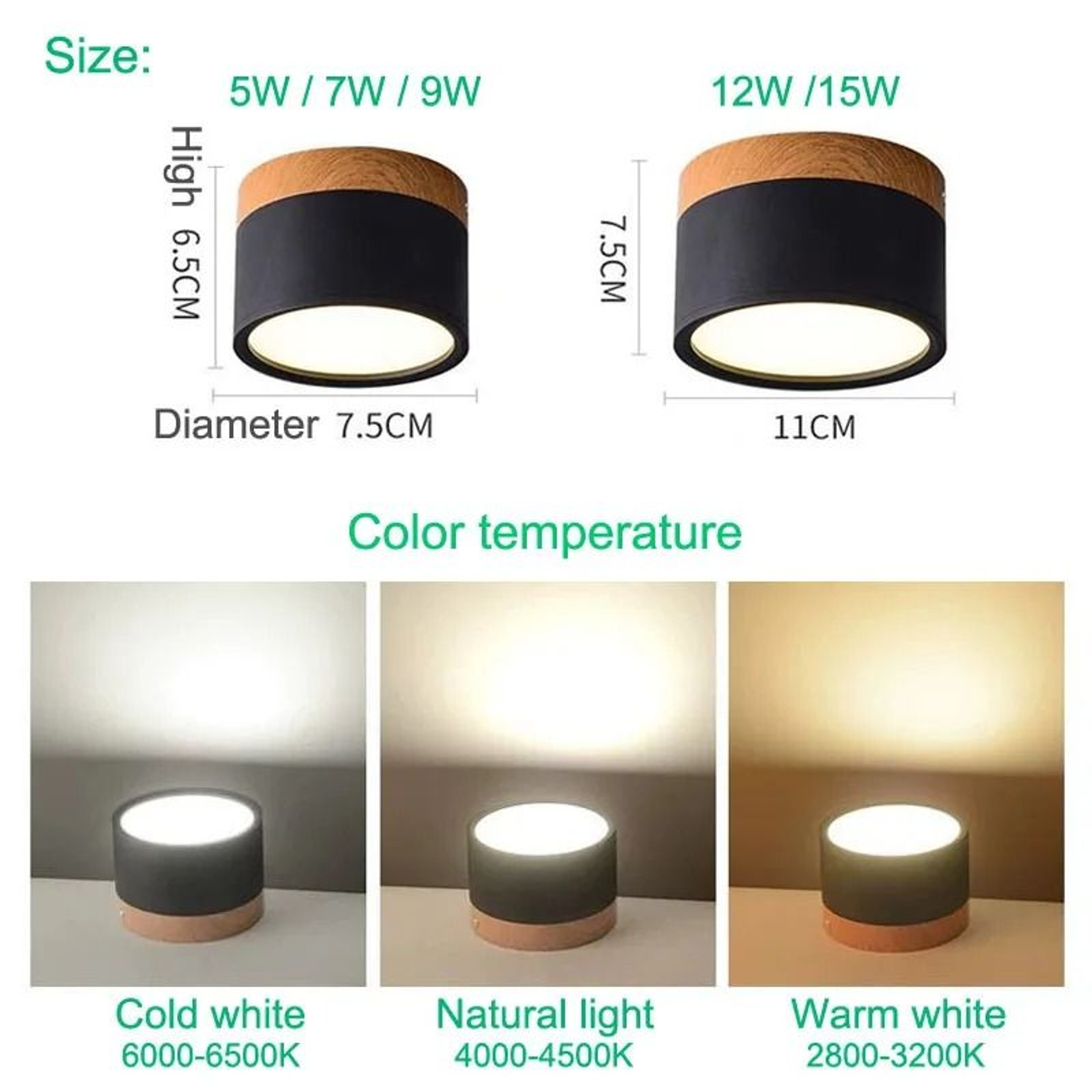 Nordic Wood Dimmable LED Downlight  Modern SurfaceMount Ceiling Spotlight 3