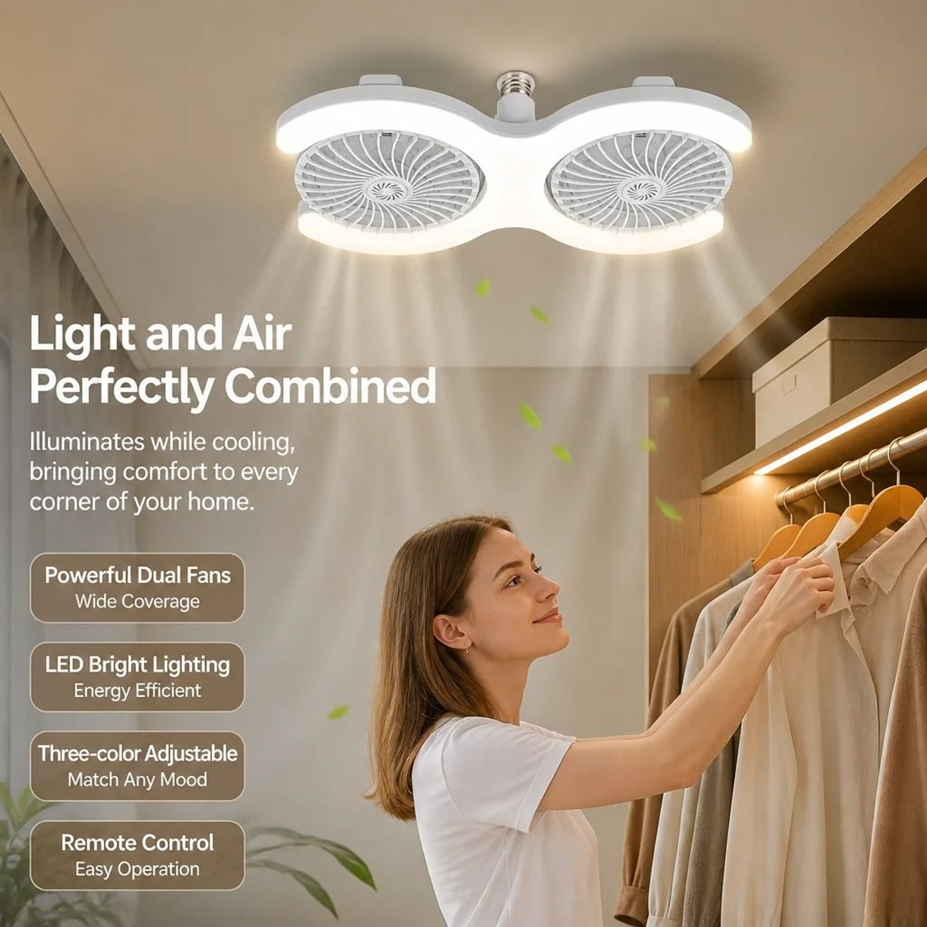 DualHead E27 Socket Ceiling Fan With LED Light  Remote  Silent MultiAngle Airflow Lamp 3