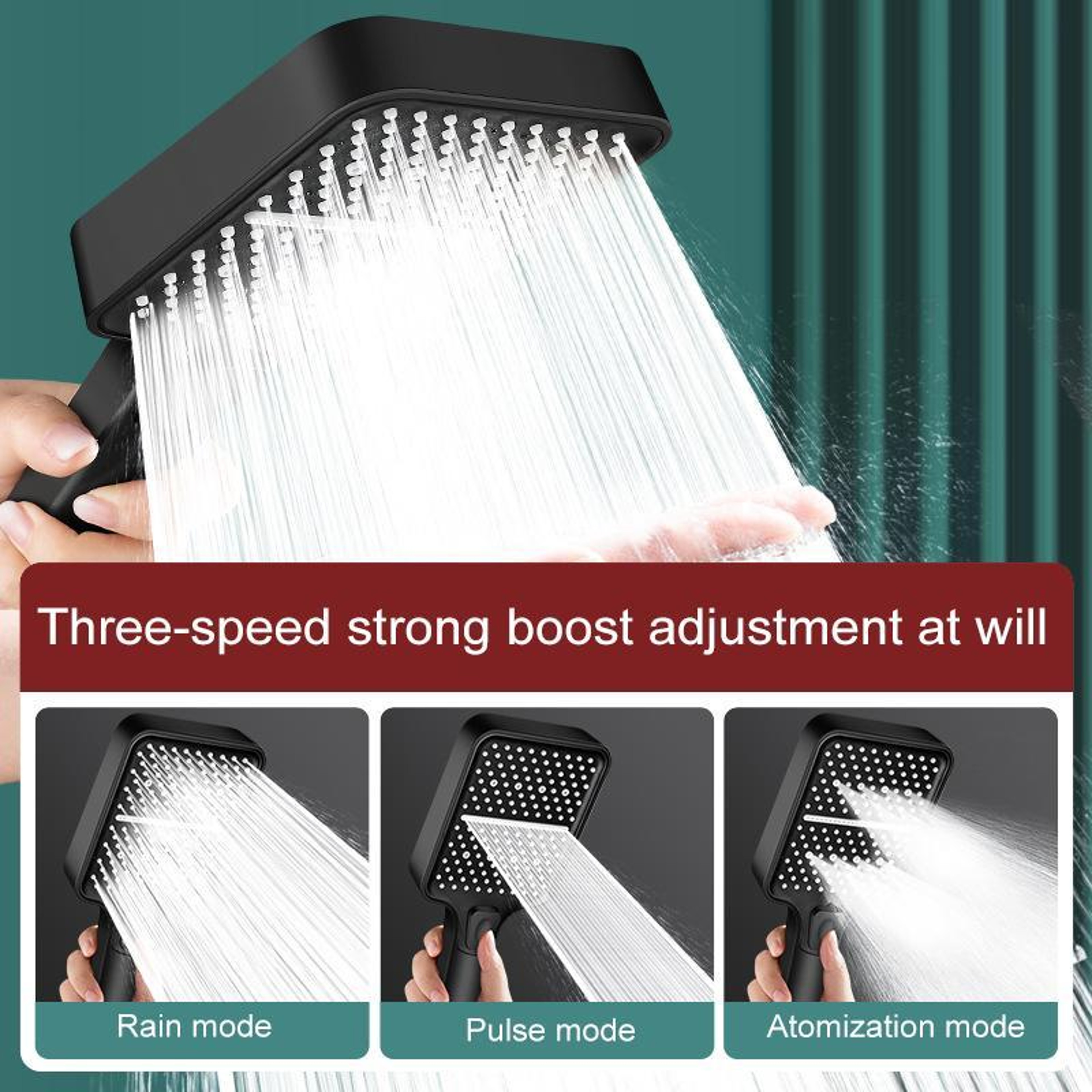 Adjustable Pressurized Square Large Panel Shower Head Portable High Pressure Shower Nozzle Black – view 3