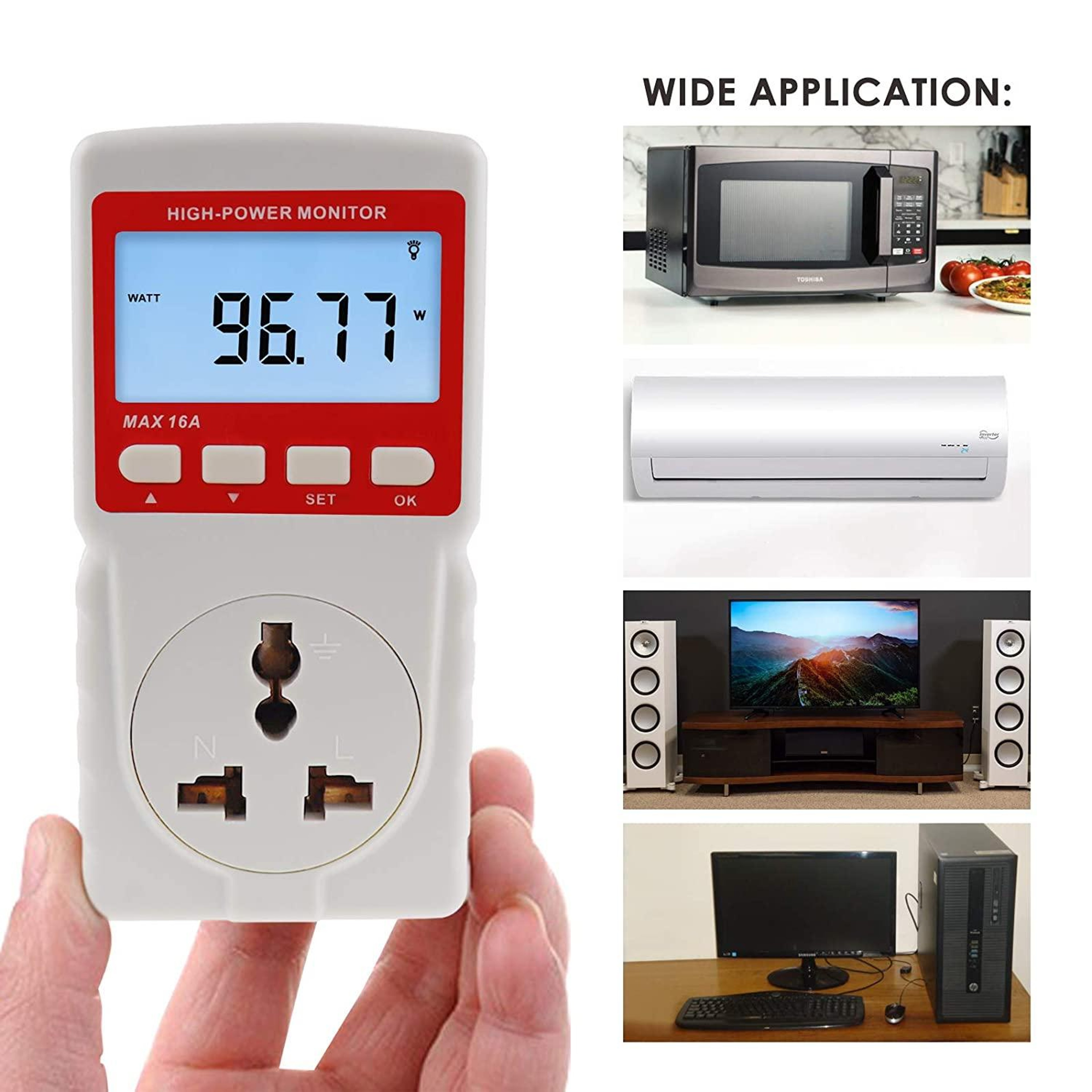 High Power Energy Consumption Monitor Plug US Power Meter For Home Electricity Usage 9
