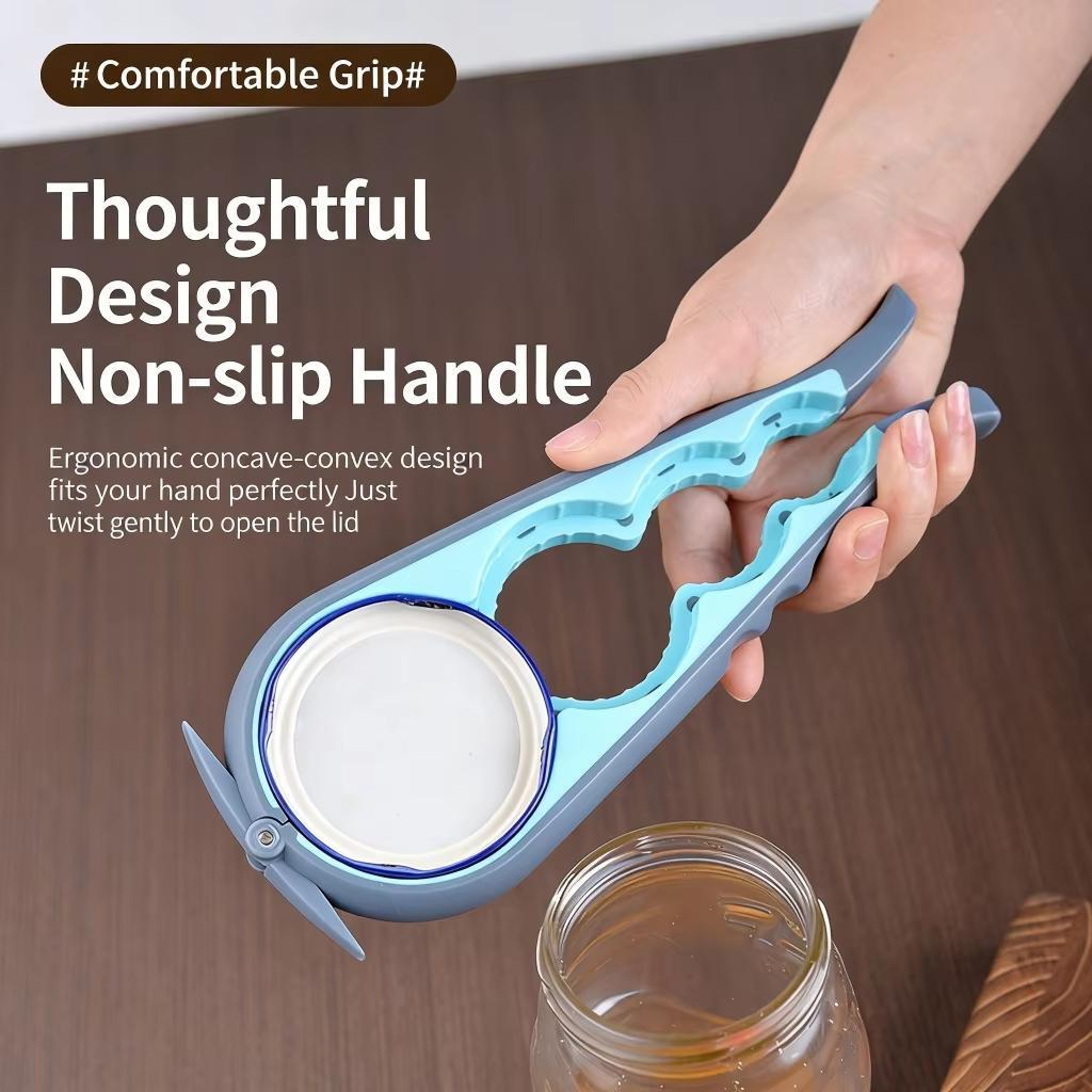 Can Opener Bottle Cap and Jar Opener Tool Multi Function Kitchen Opener Upgraded Gray Blue – view 6