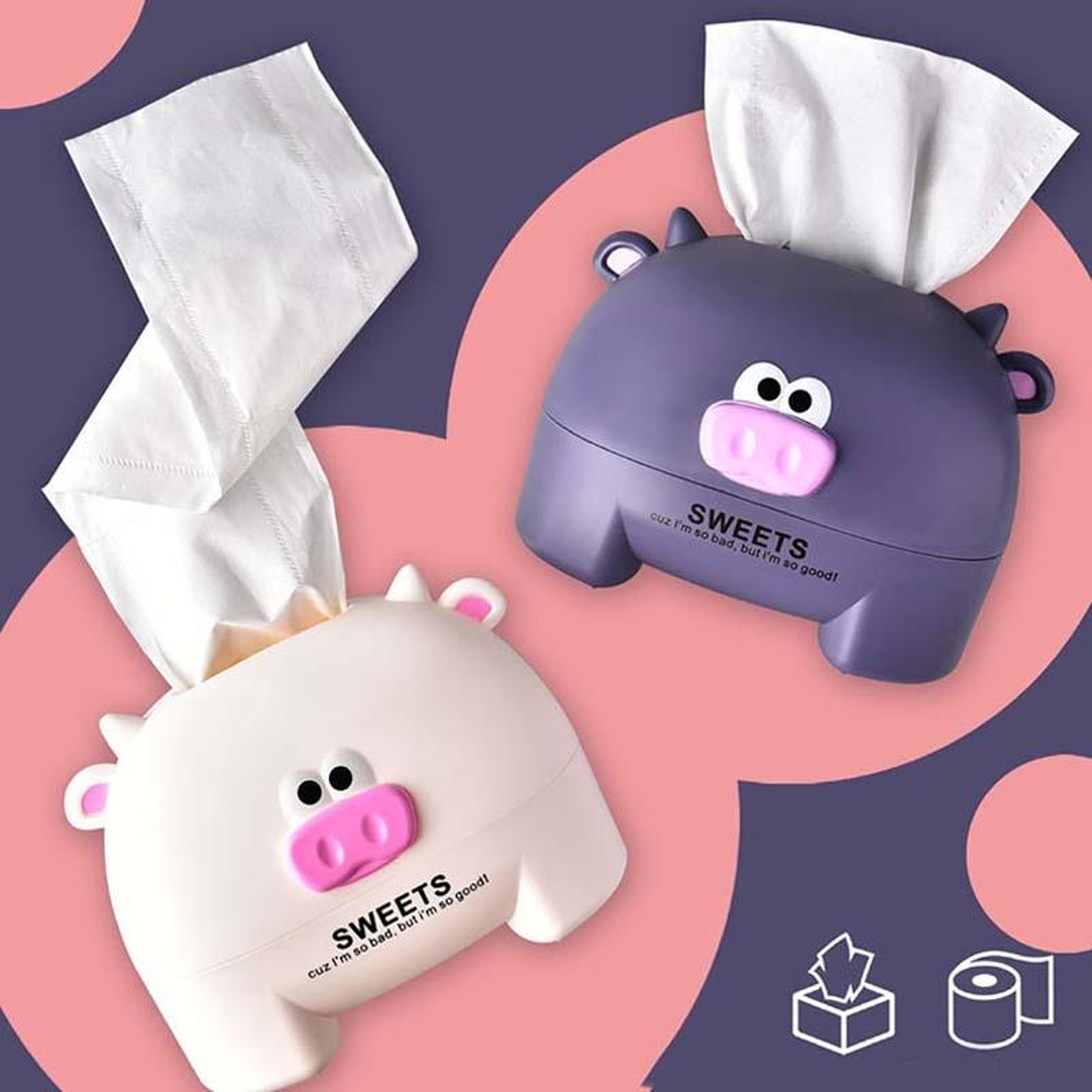 Cute Cartoon Calf Tissue Box Holder, Desktop Roll Paper Dispenser, Animal Tissue Storage Decor – view 4