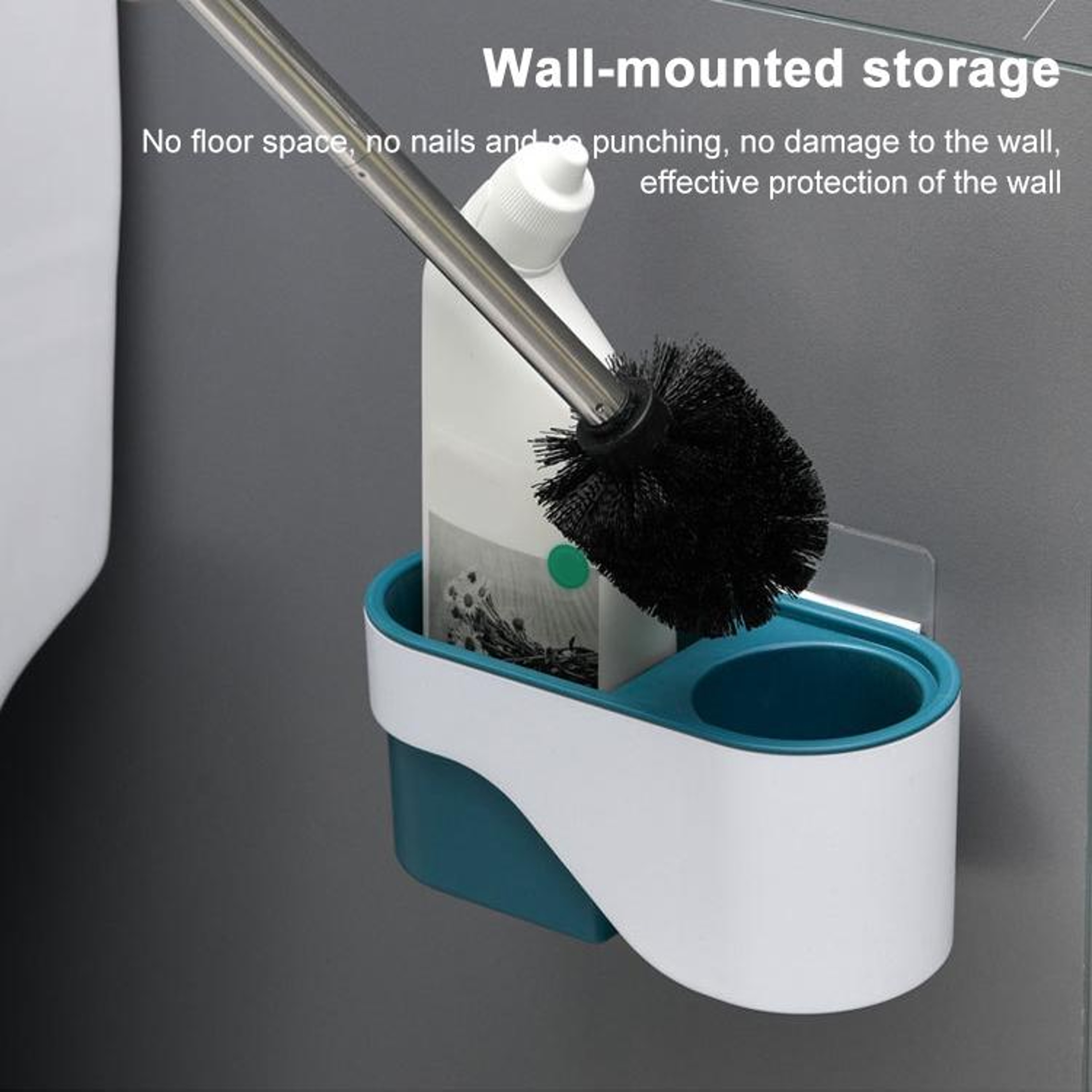 Wall Mounted No Drill Toilet Brush Long Handle Bathroom Cleaning Brush Elegant Gray – view 6