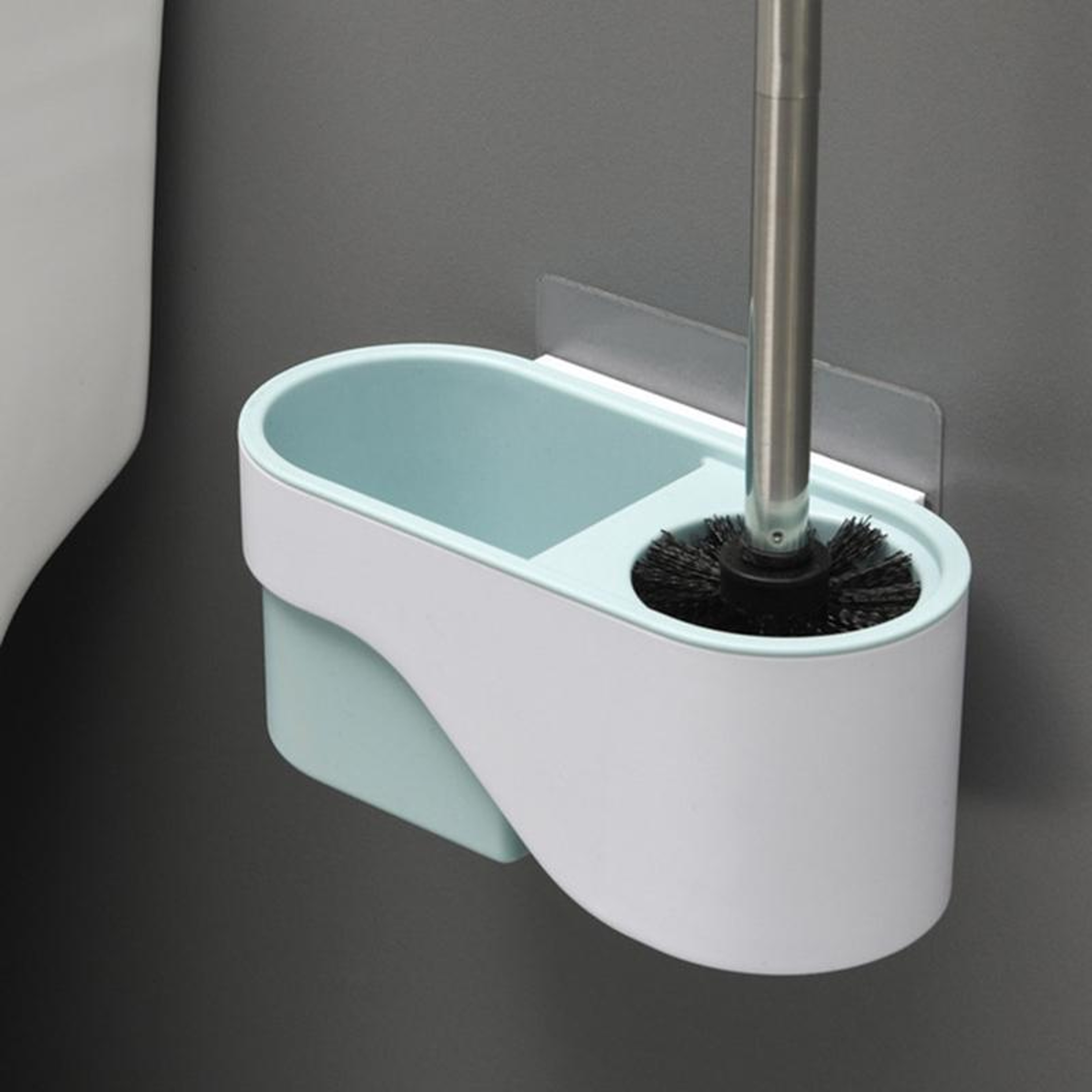 Wall Mounted No Drill Toilet Brush Long Handle Bathroom Cleaning Brush Elegant Gray – view 15