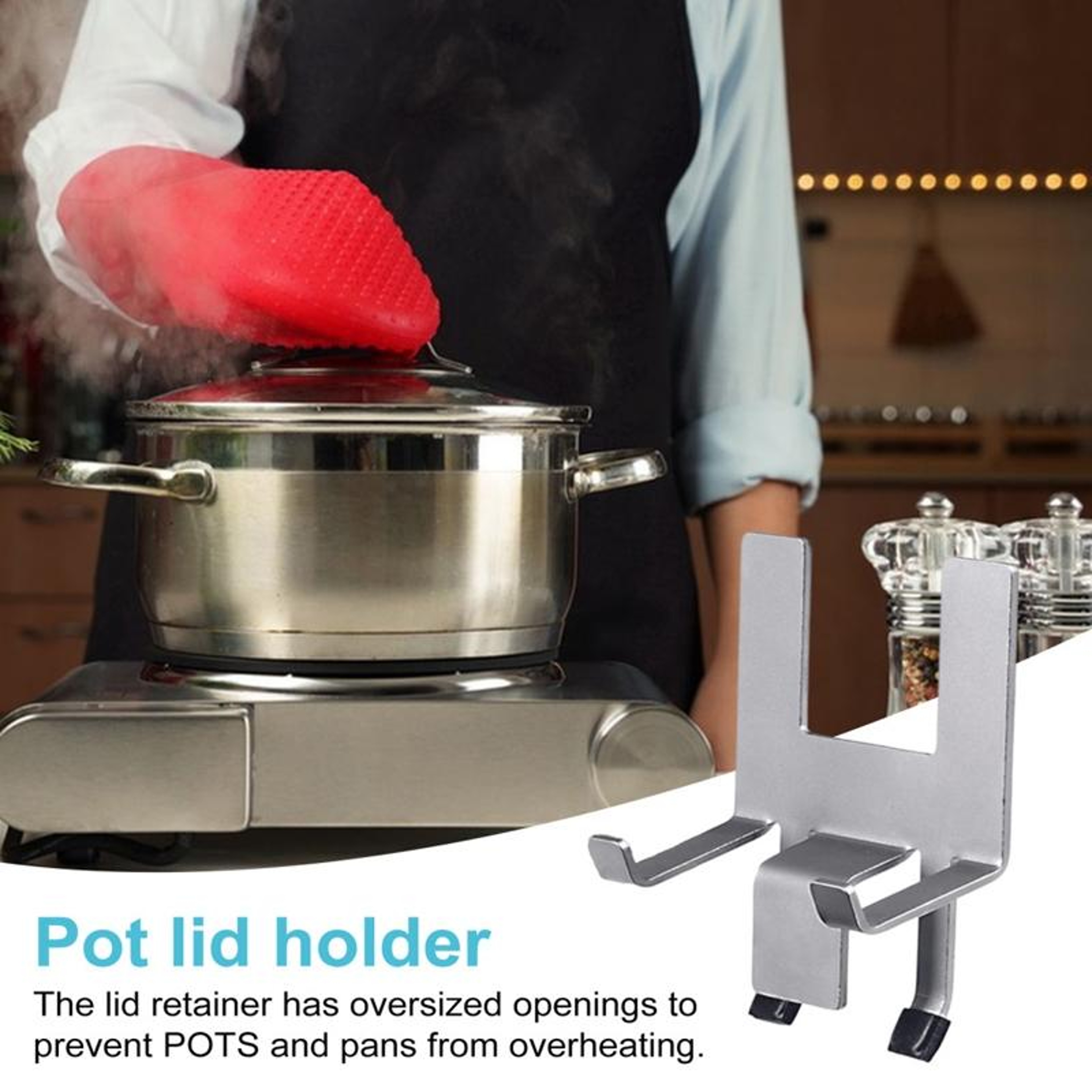 Stainless Steel Pot Lid Holder with Silicone Grip Kitchen Lid Organizer for Pots – view 4