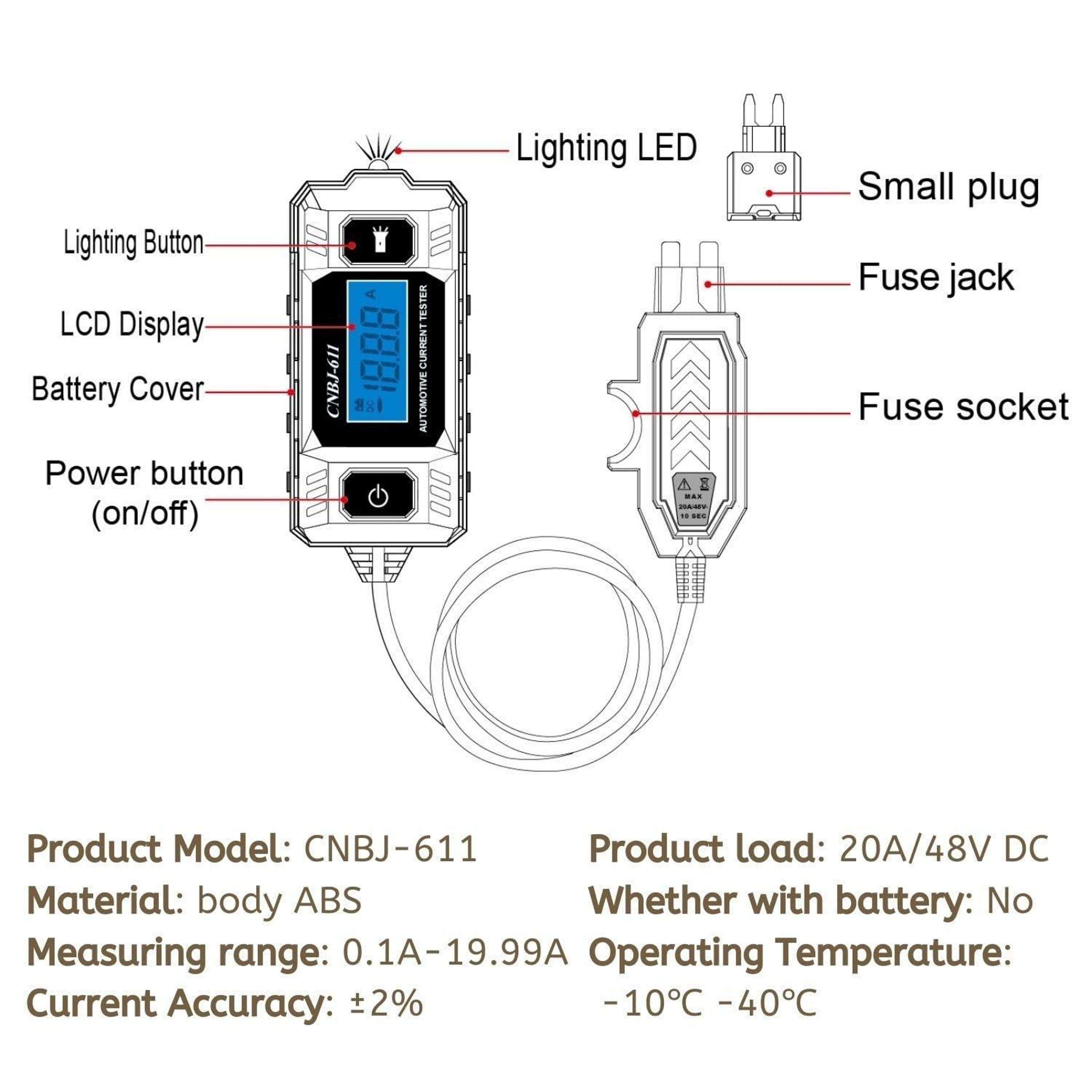 Automotive LED Blade Fuse Current Tester  Blue LCD Car Fuse Circuit Tester – view 3