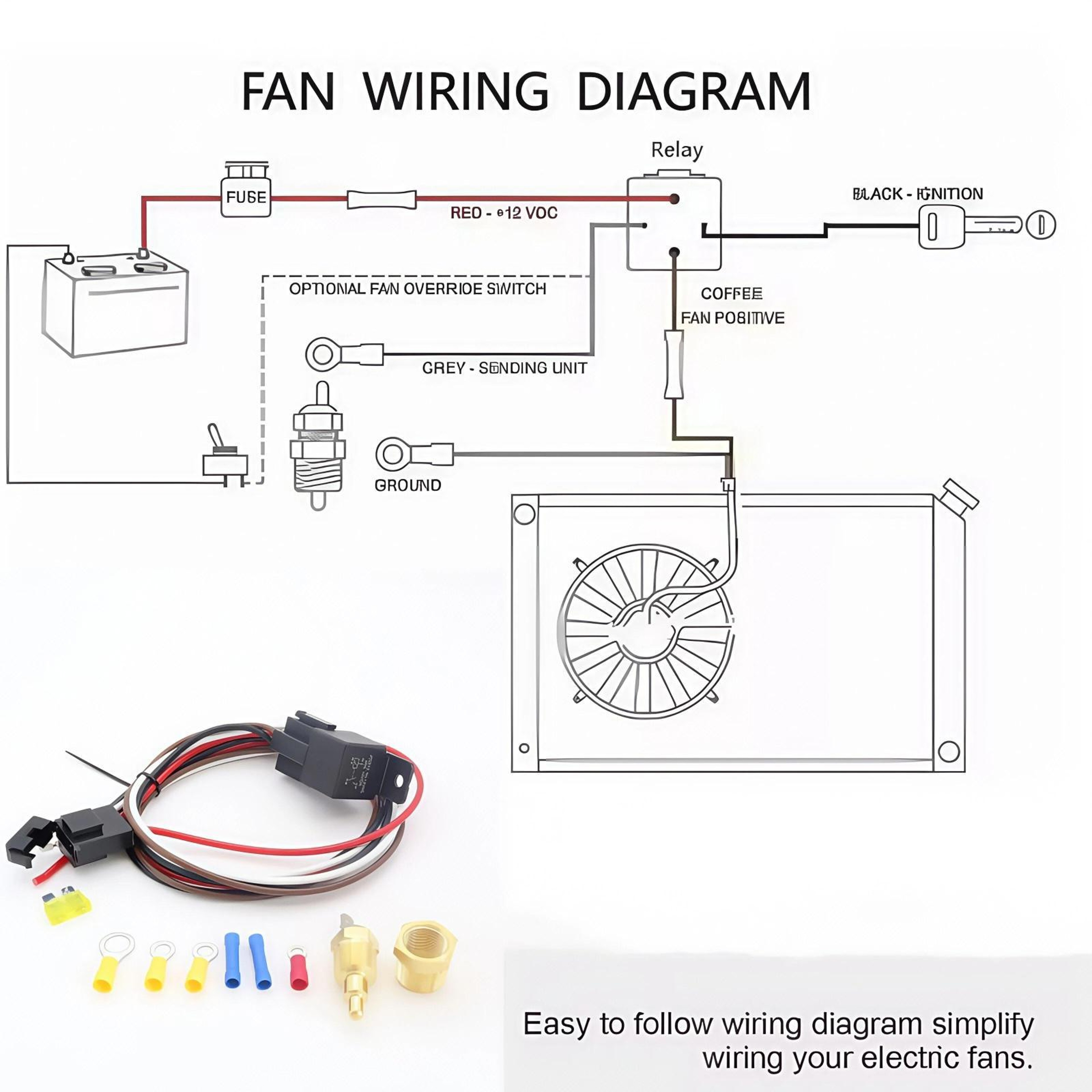 Electric Cooling Fan Wiring Harness Kit Thermostat  Radiator Fan Controller Kit – view 6