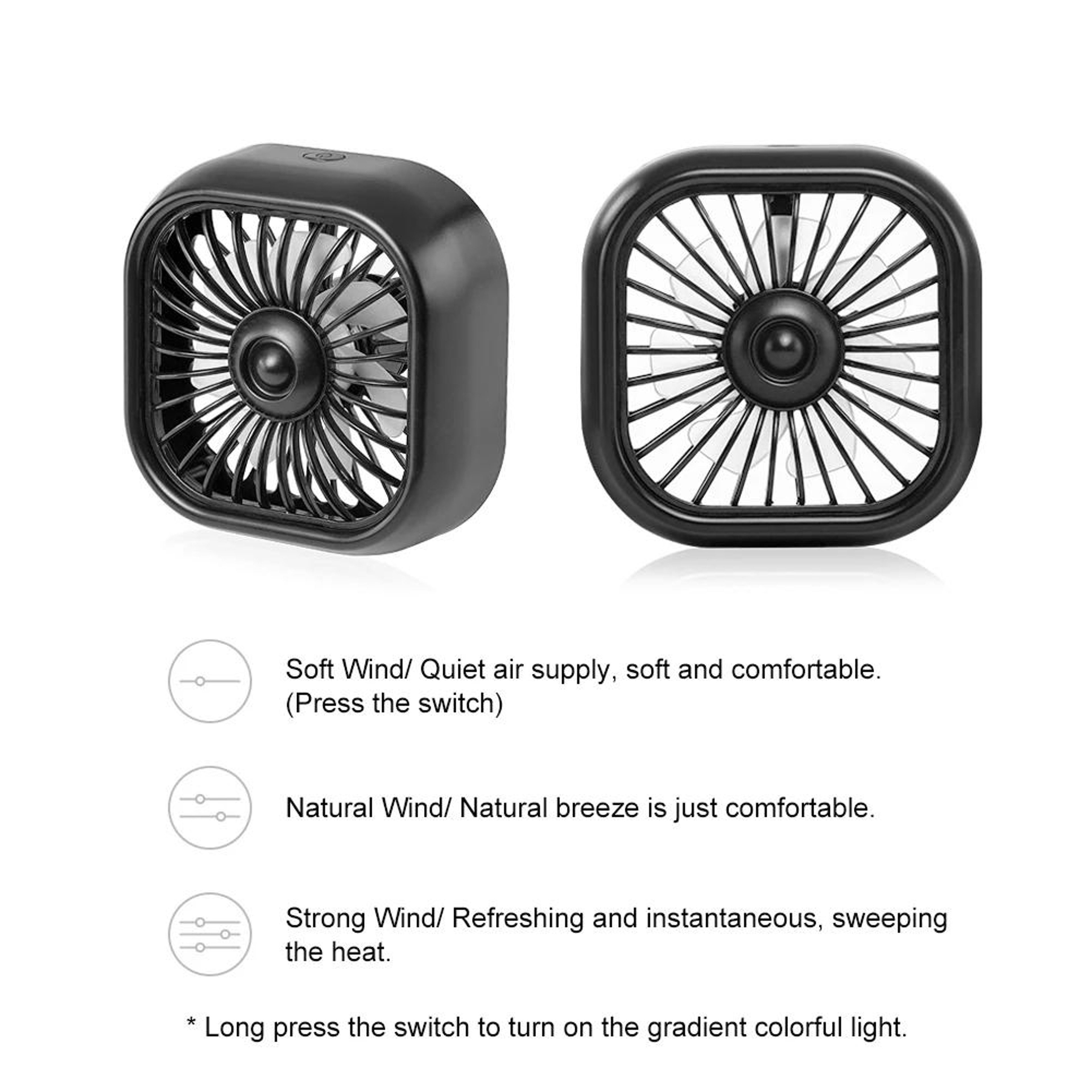 Car USB RGB Gradient Air Vent Cooling Fan Mini Clip for Vehicle Interior Cooling – view 2