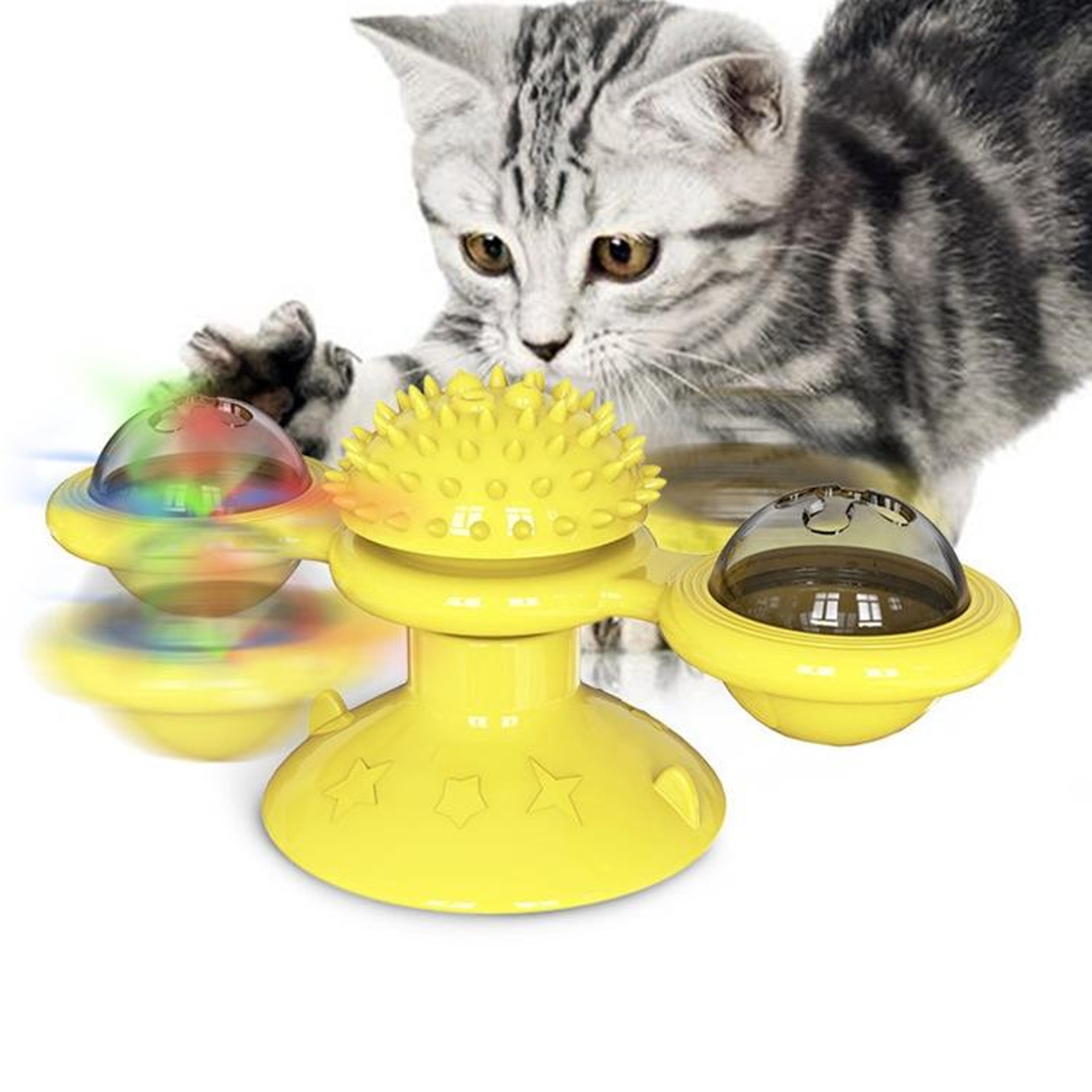Interactive Cat Turntable Scratch Toy with Suction Cup Base, Windmill Ball Dispenser & Scratching Fun – view 1