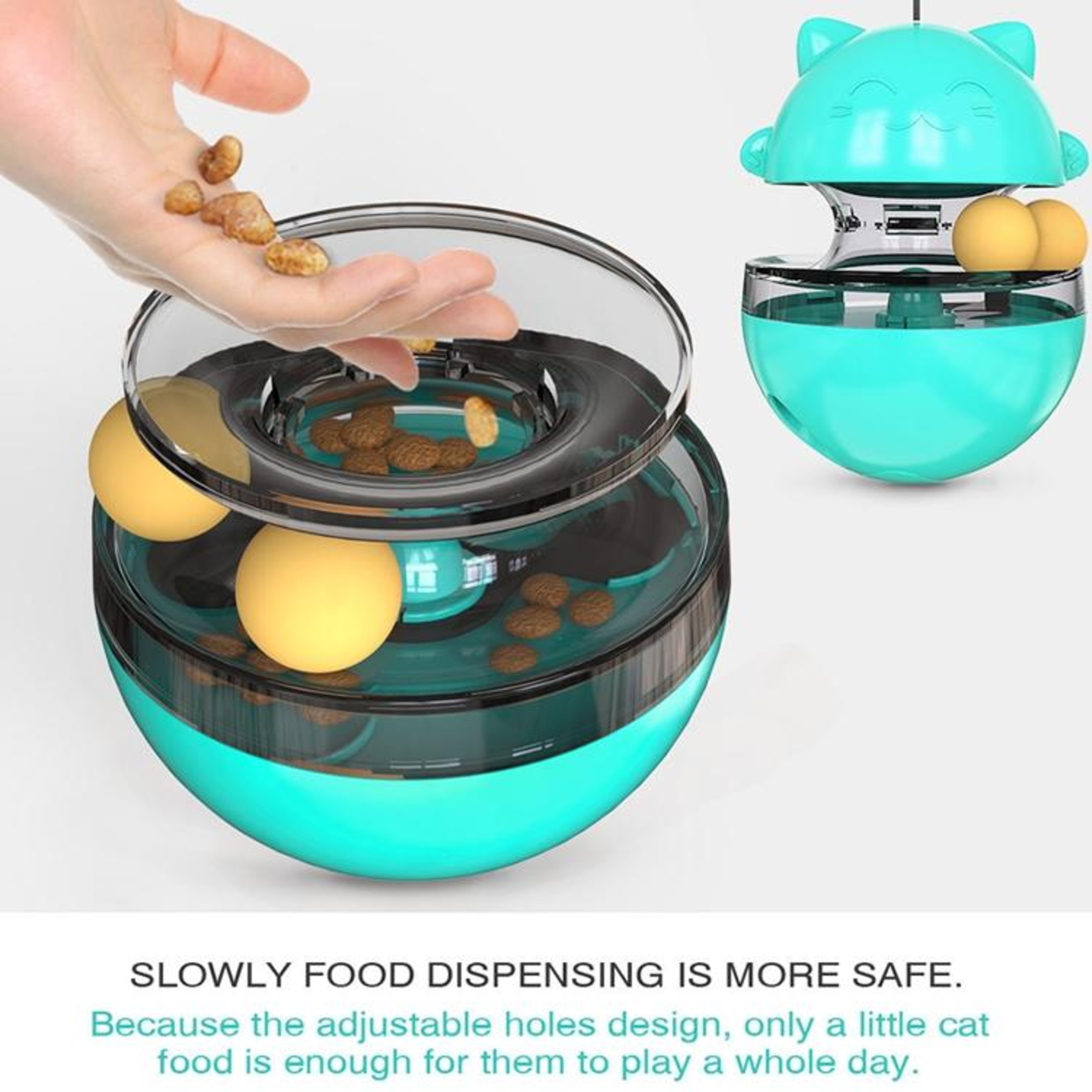 Interactive Cat Treat Dispensing Food Ball Tumbler Toy Blue  Slow Feeder Puzzle Toy 5