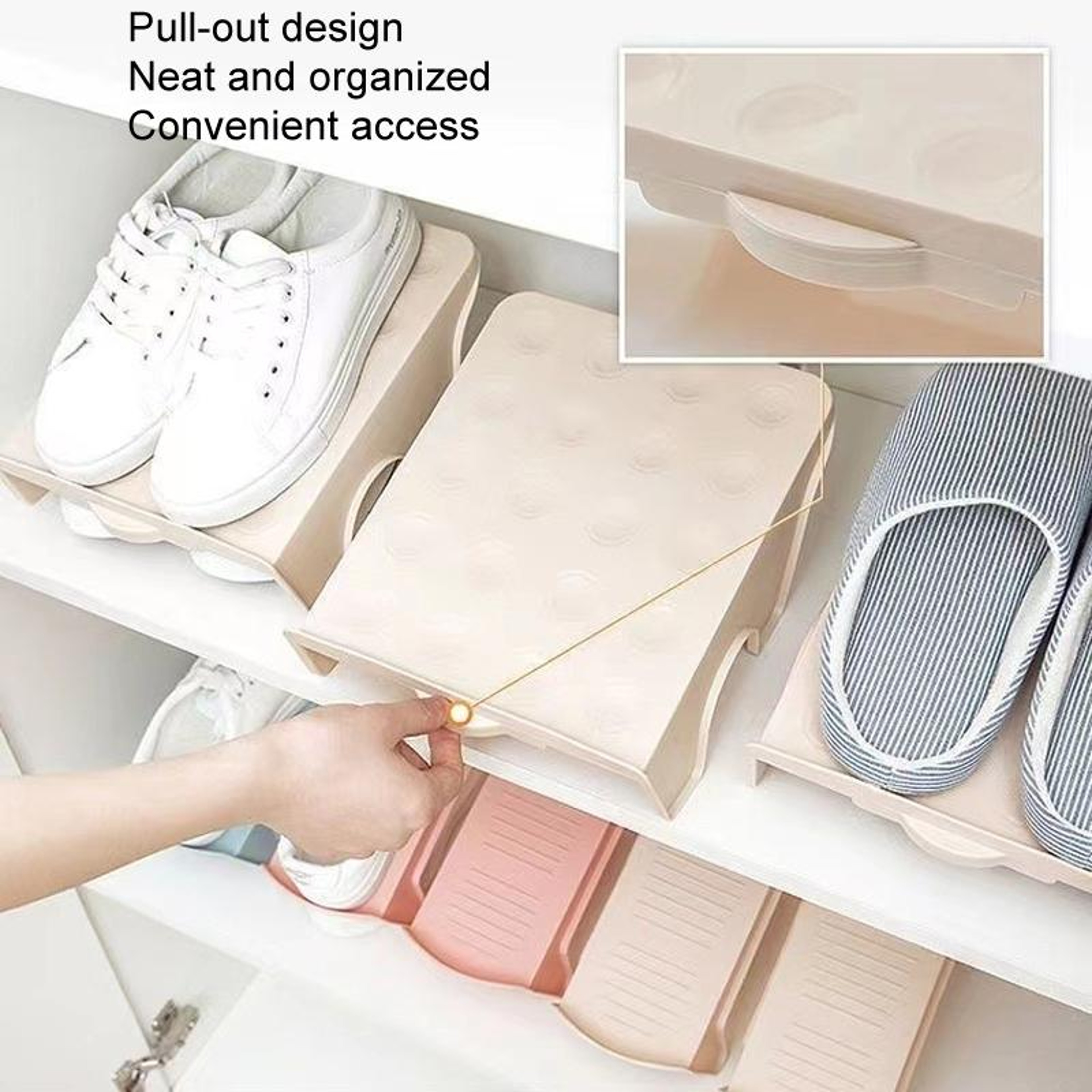 Space-Saving Shoe Organizer Rack with Double Layer Tray Stackable Shoe Storage (Pink) – view 4