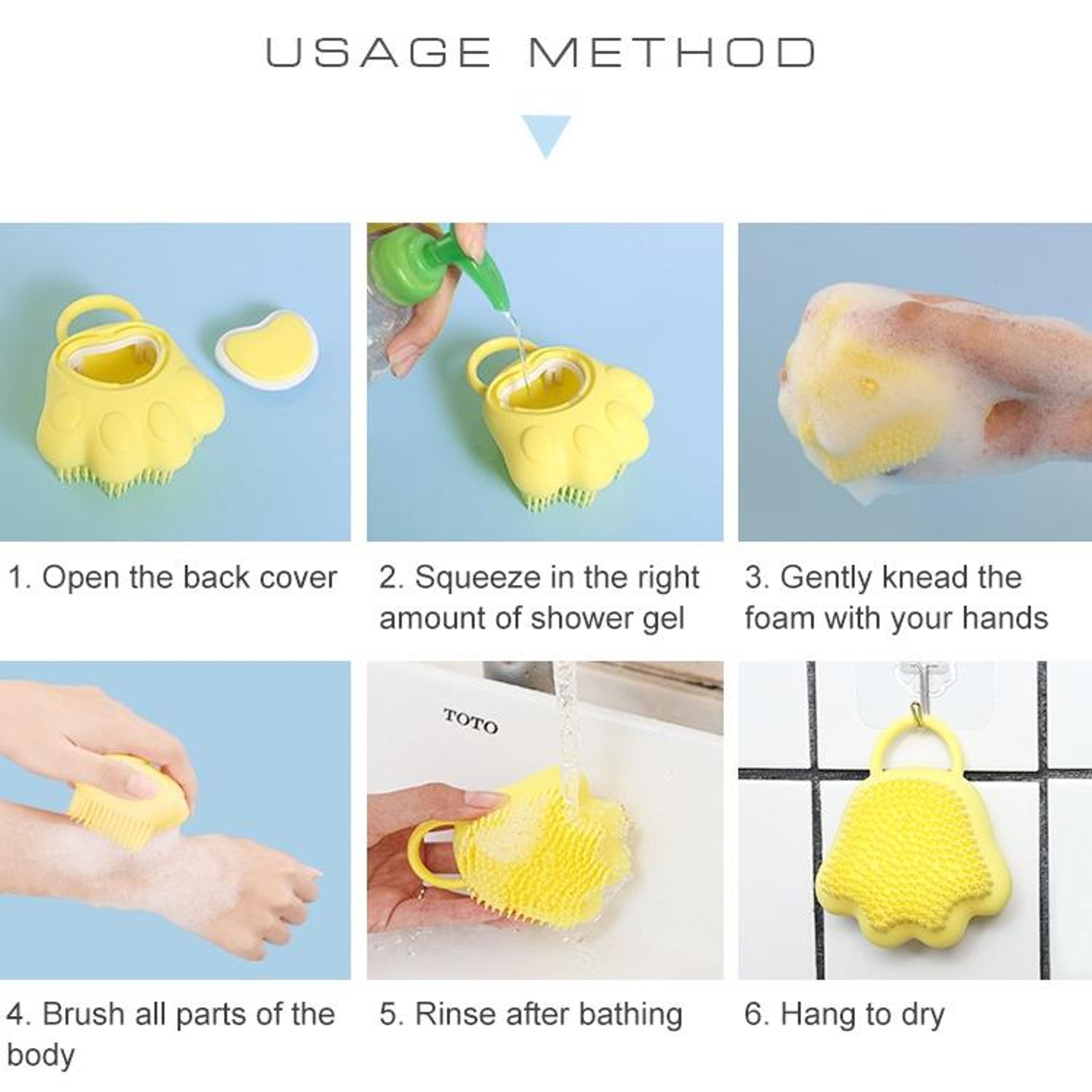 Silicone Cat Claw Bath Brush with Shampoo Dispenser Massage Shower Scrubber – view 7