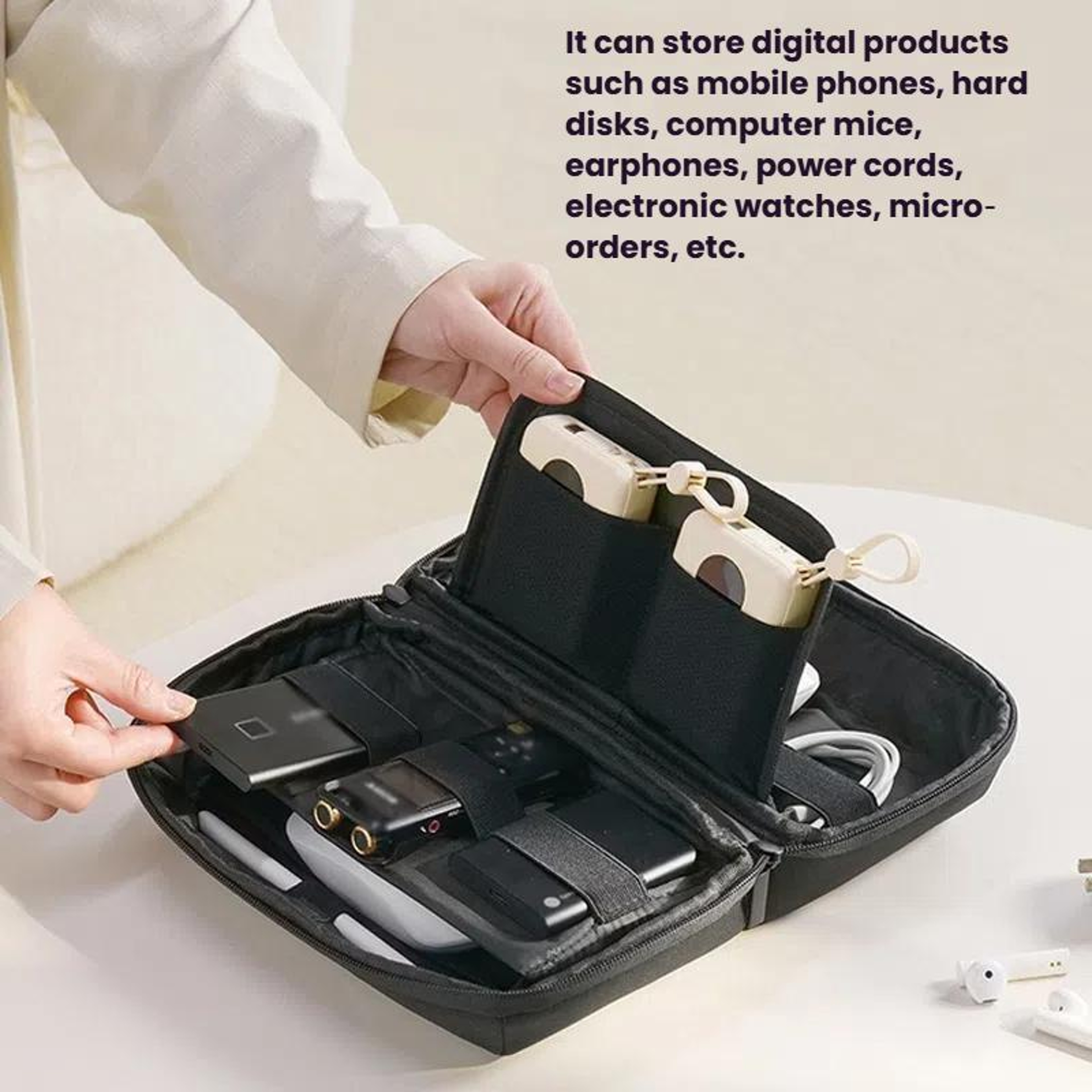 Double Layer RPET Travel Cable Organizer Bag Tech Storage Pouch – view 9