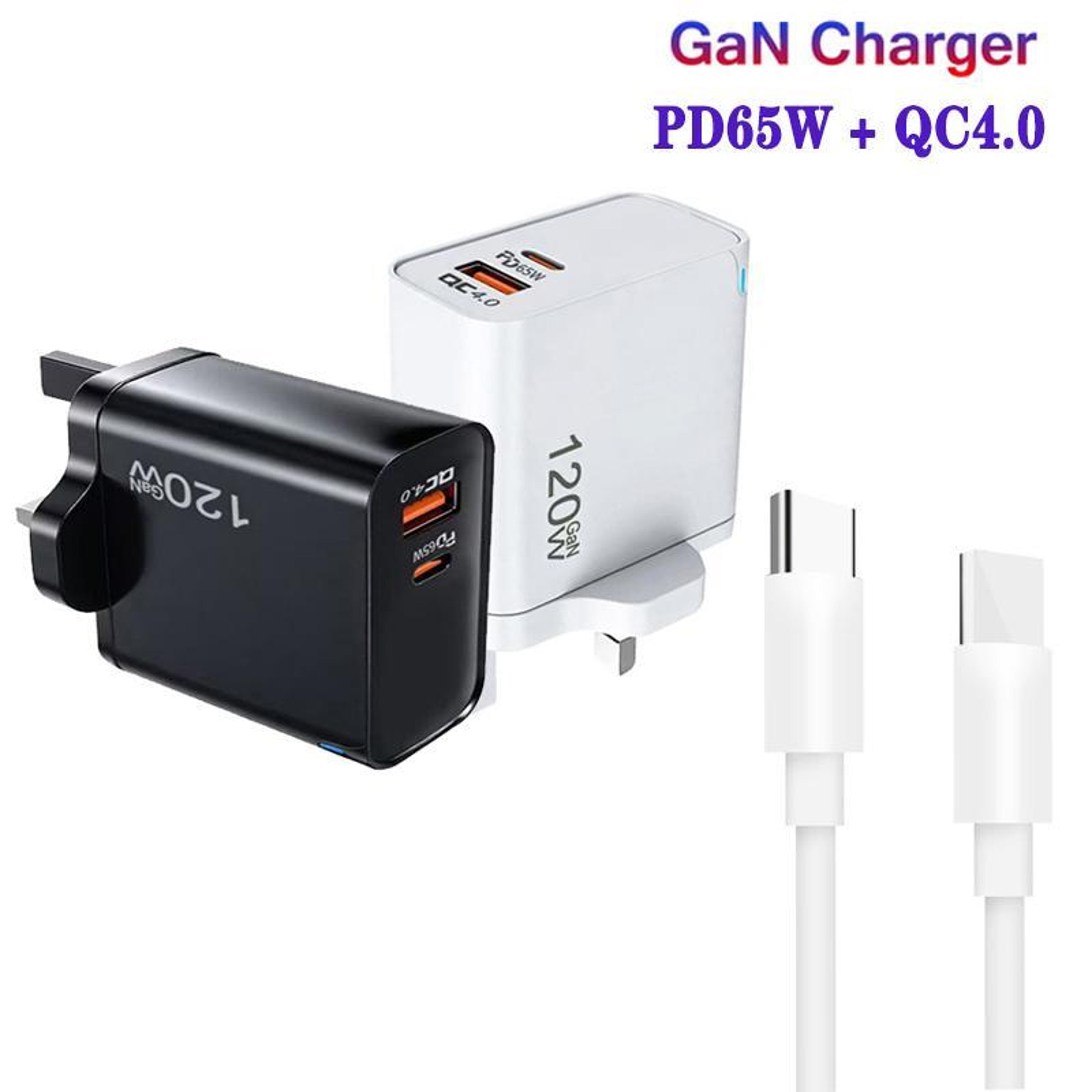 65W GaN charger PD 65W charger USB-C charger with QC4.0 fast charger, Type-C cable, UK Plug for Laptop & Phone – view 3