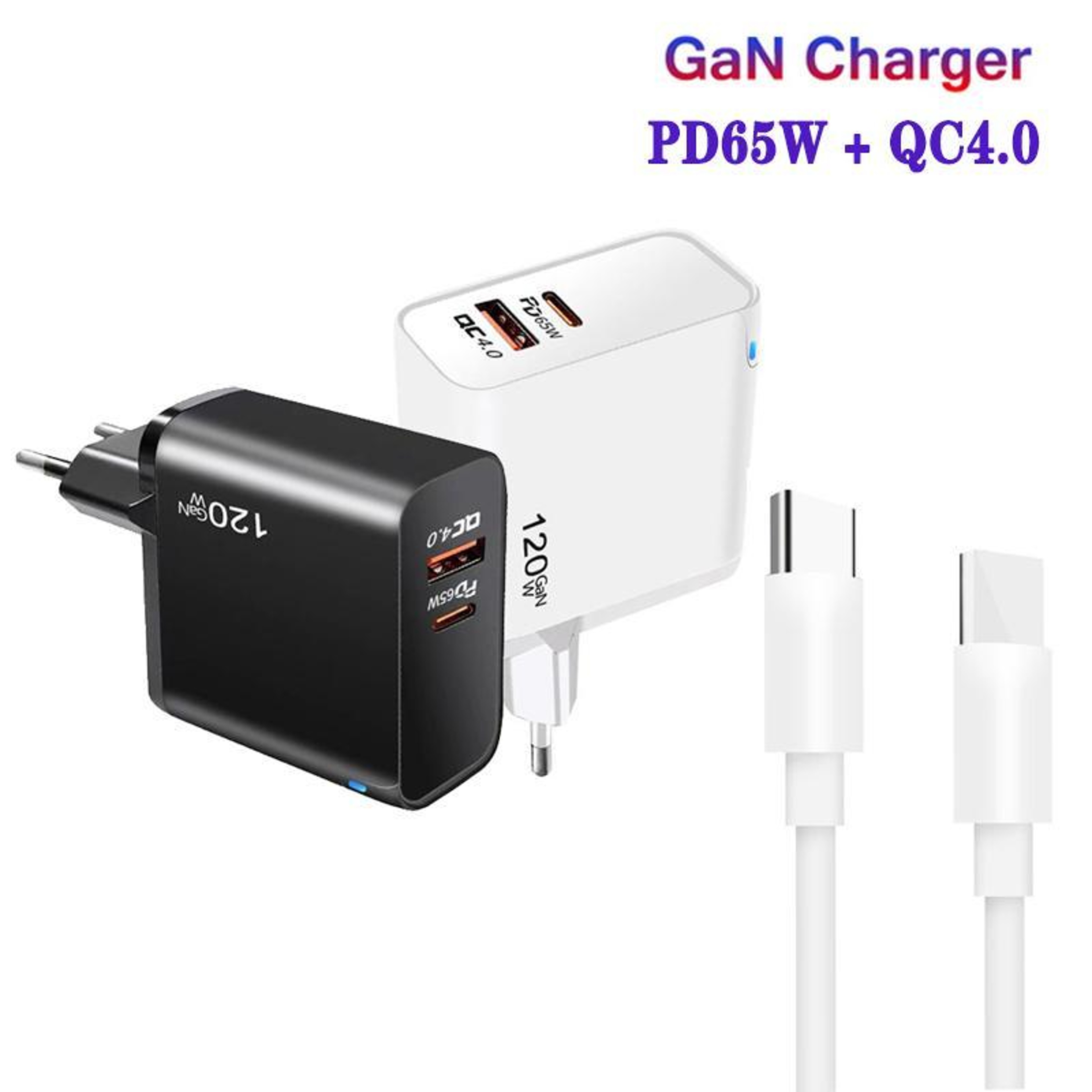 65W GaN PD USB-C Fast Charger EU Plug with QC4.0 Cable – view 3