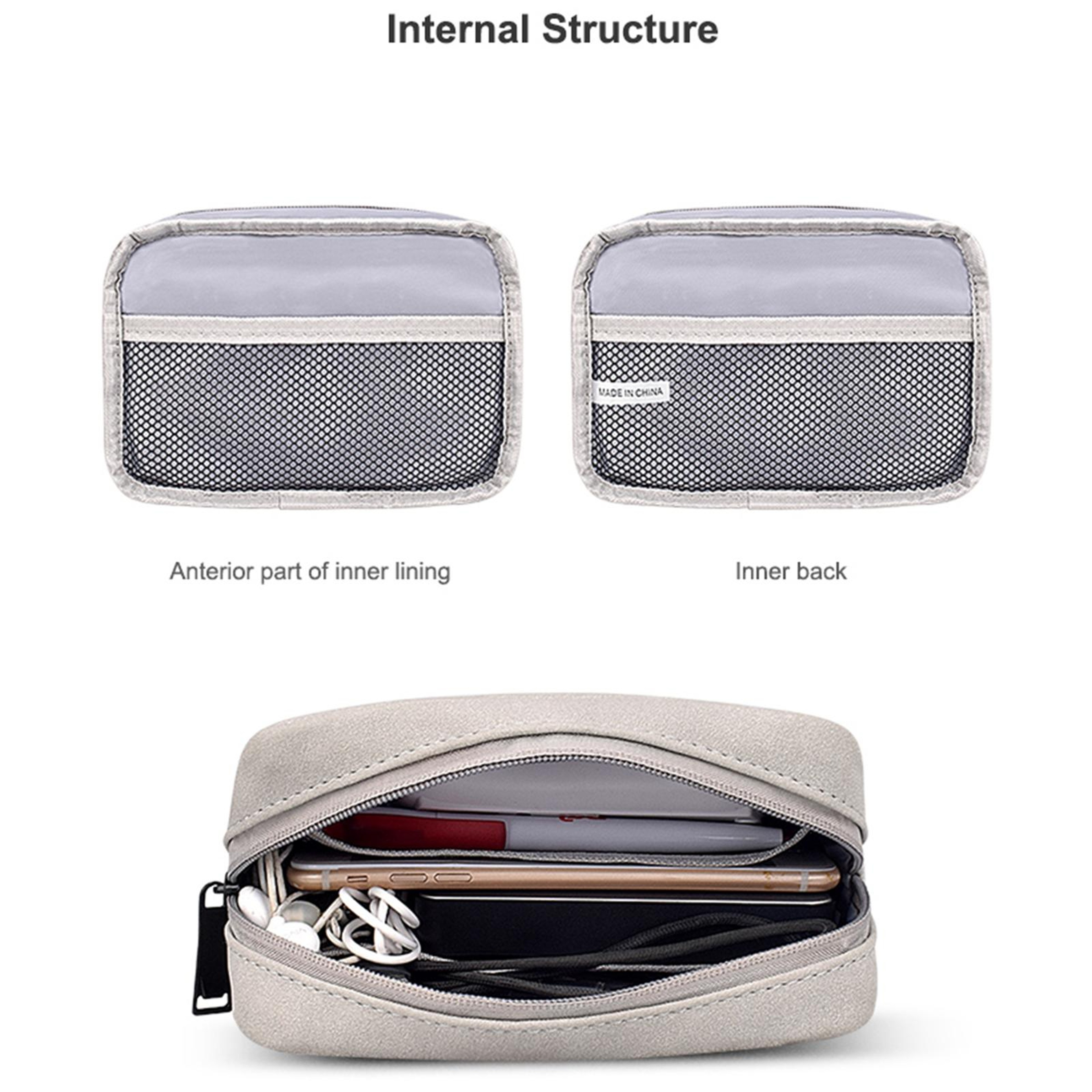 Portable Frosted PU Leather Cable Organizer Bag Dark Grey Travel Tech Storage Pouch – view 6