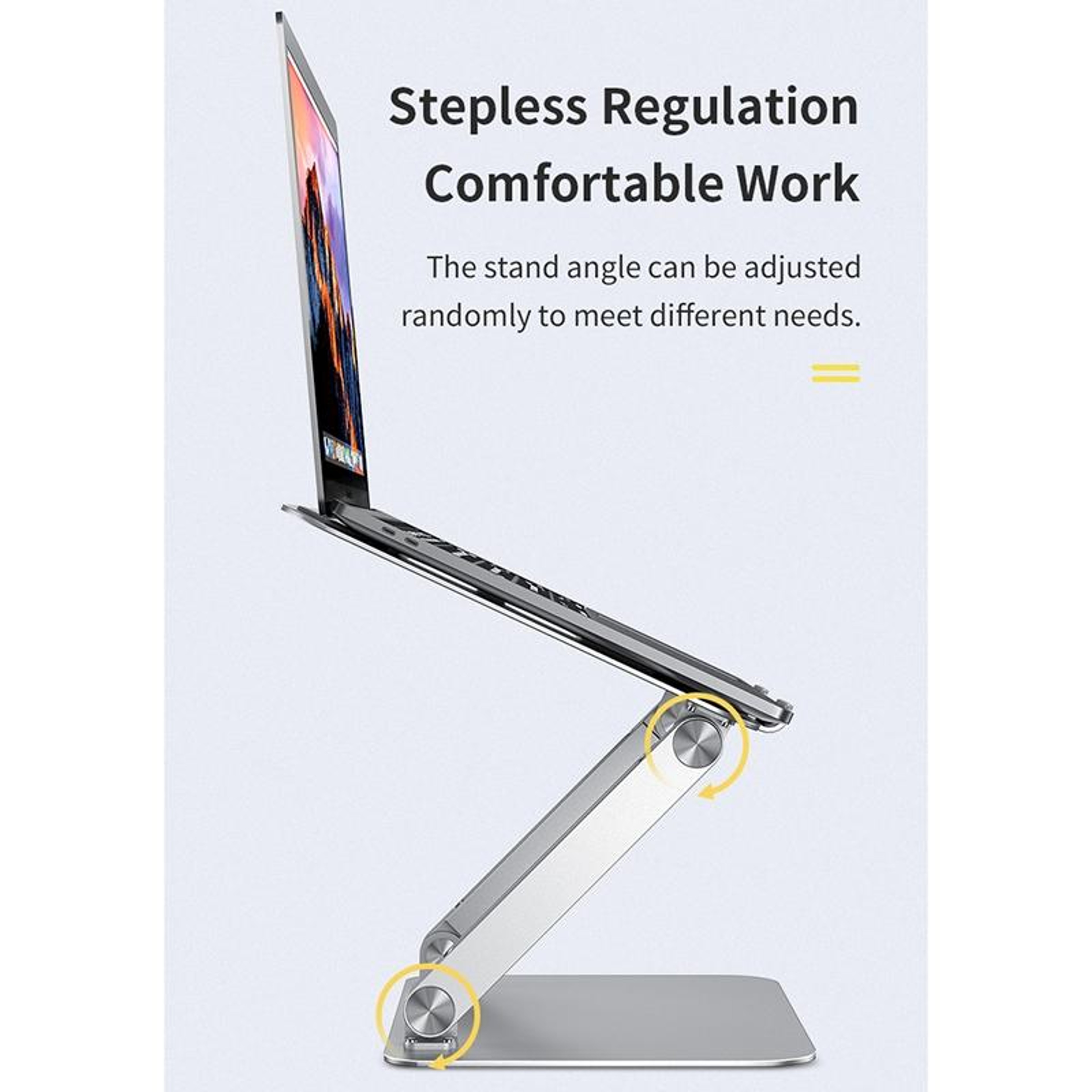 ROCK Aluminum Alloy Adjustable Laptop Cooling Stand Silver Ergonomic Laptop Riser with Cooling Design – view 4