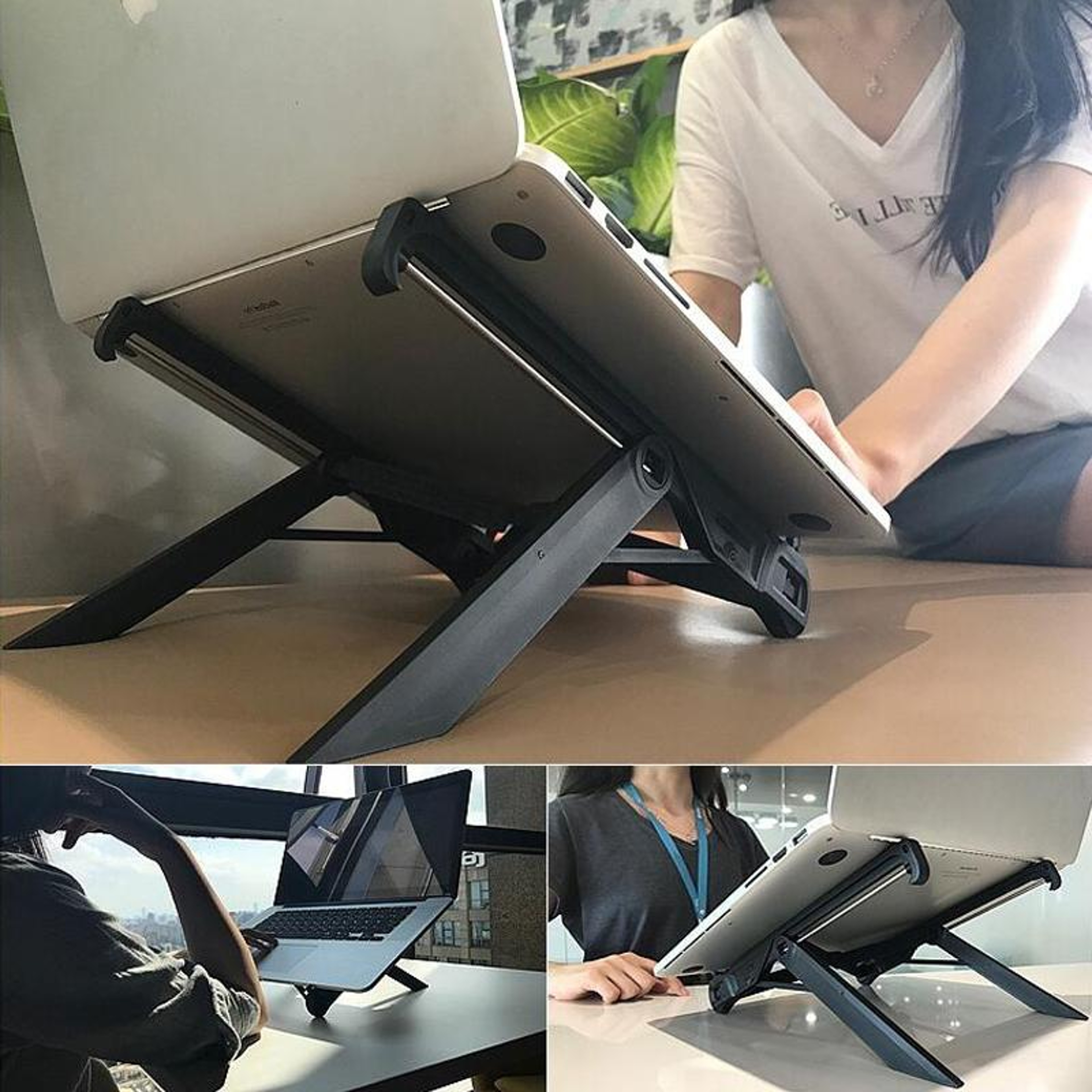 Folding Laptop Stand Riser Portable Heat Dissipation Holder – Black – view 3
