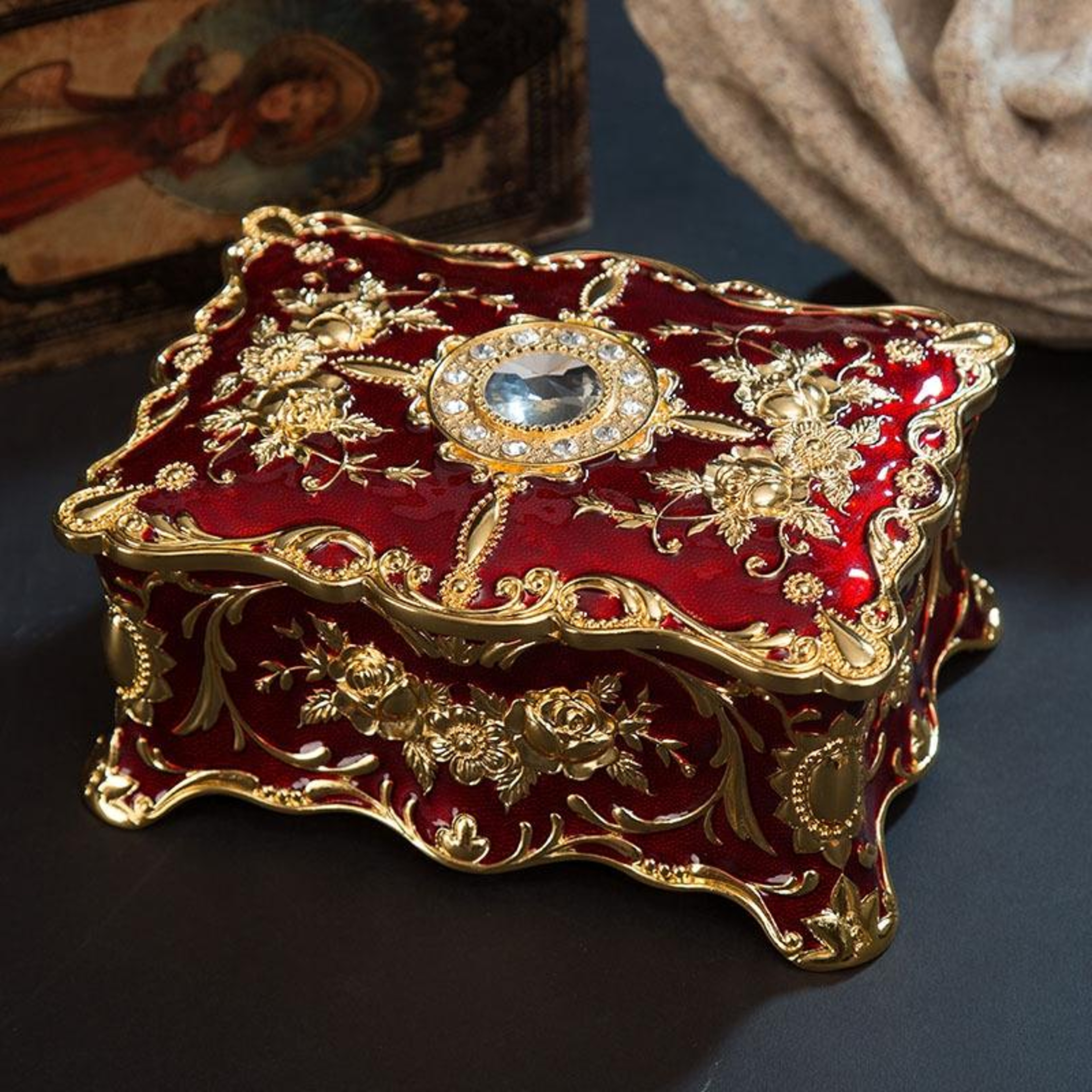 Enamel Zinc Alloy Luxury Jewelry Box Decorative Trinket Storage Box With Double Layer Organizer 1