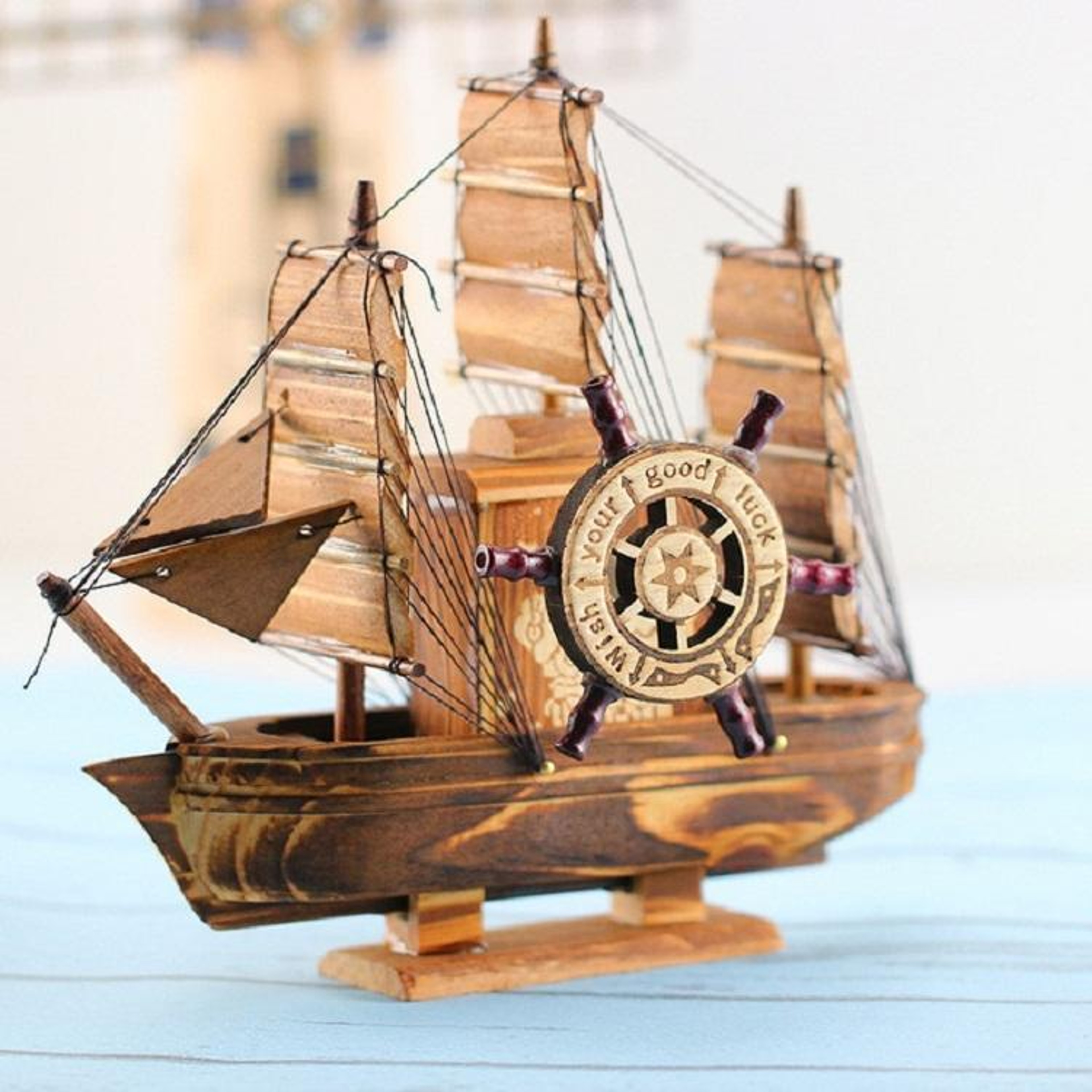 Wooden Music Sailing Boat Music Box Decoration, Creative Wooden Boat Decor Gift for Home and Office – view 1