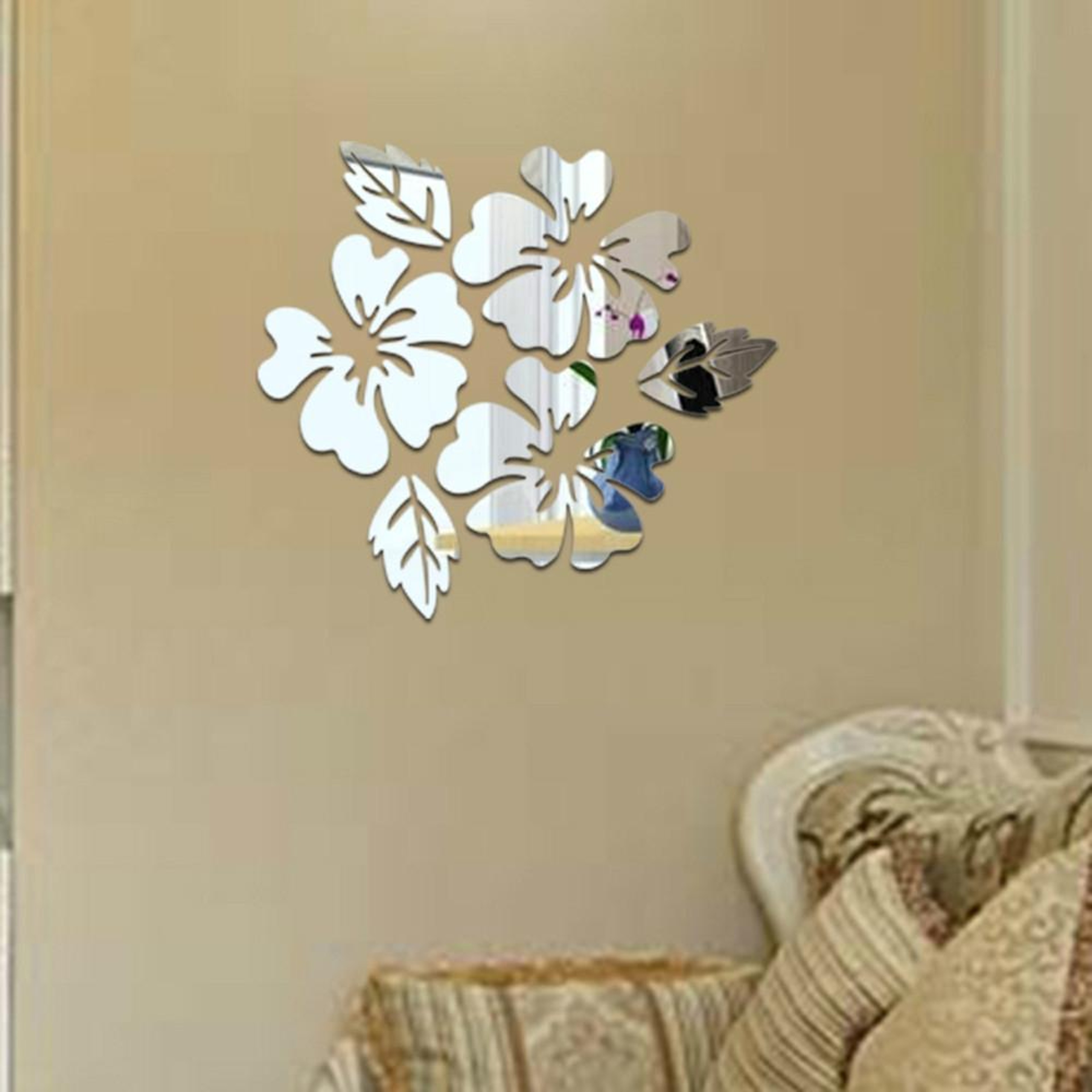 3D Mirror Flower Wall Stickers, Acrylic Floral Wall Decals for Living Room Decor – view 8