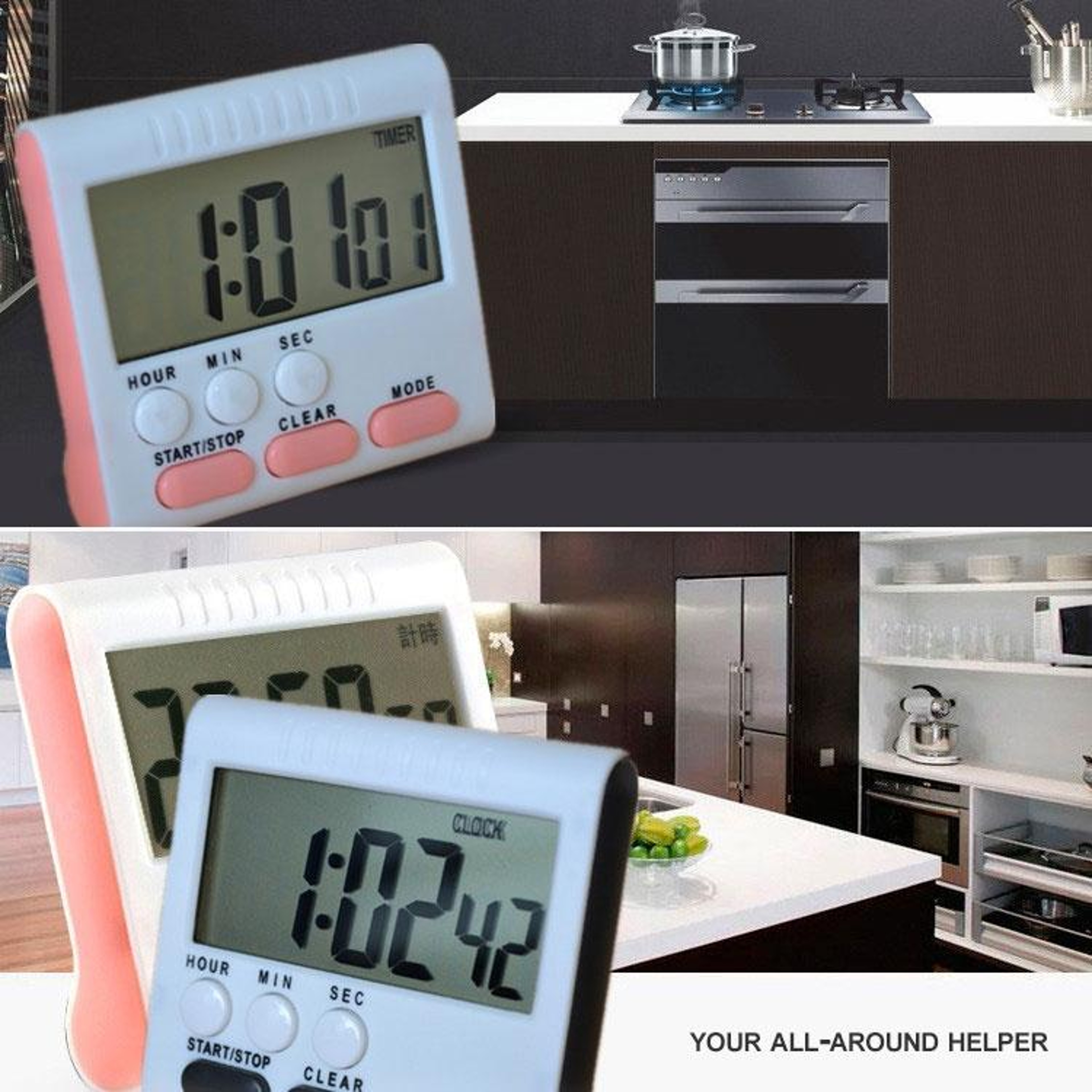 Premium 24 Hour Magnetic Digital Kitchen Timer With Large LCD Clock 9