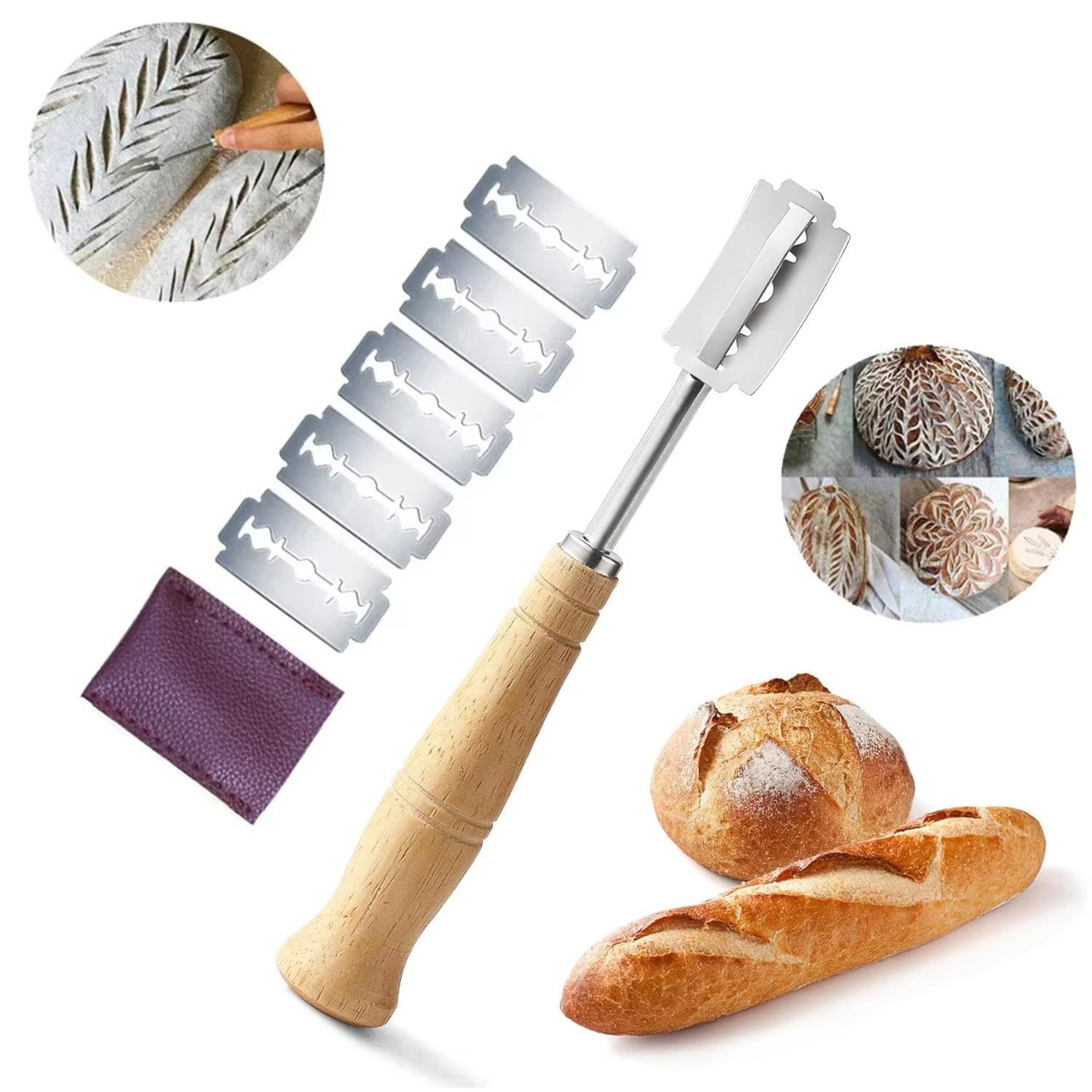 Artisan Bread Scoring & Dough Divider Set 304 Stainless Steel Bread Lame with 5 Blades – view 1