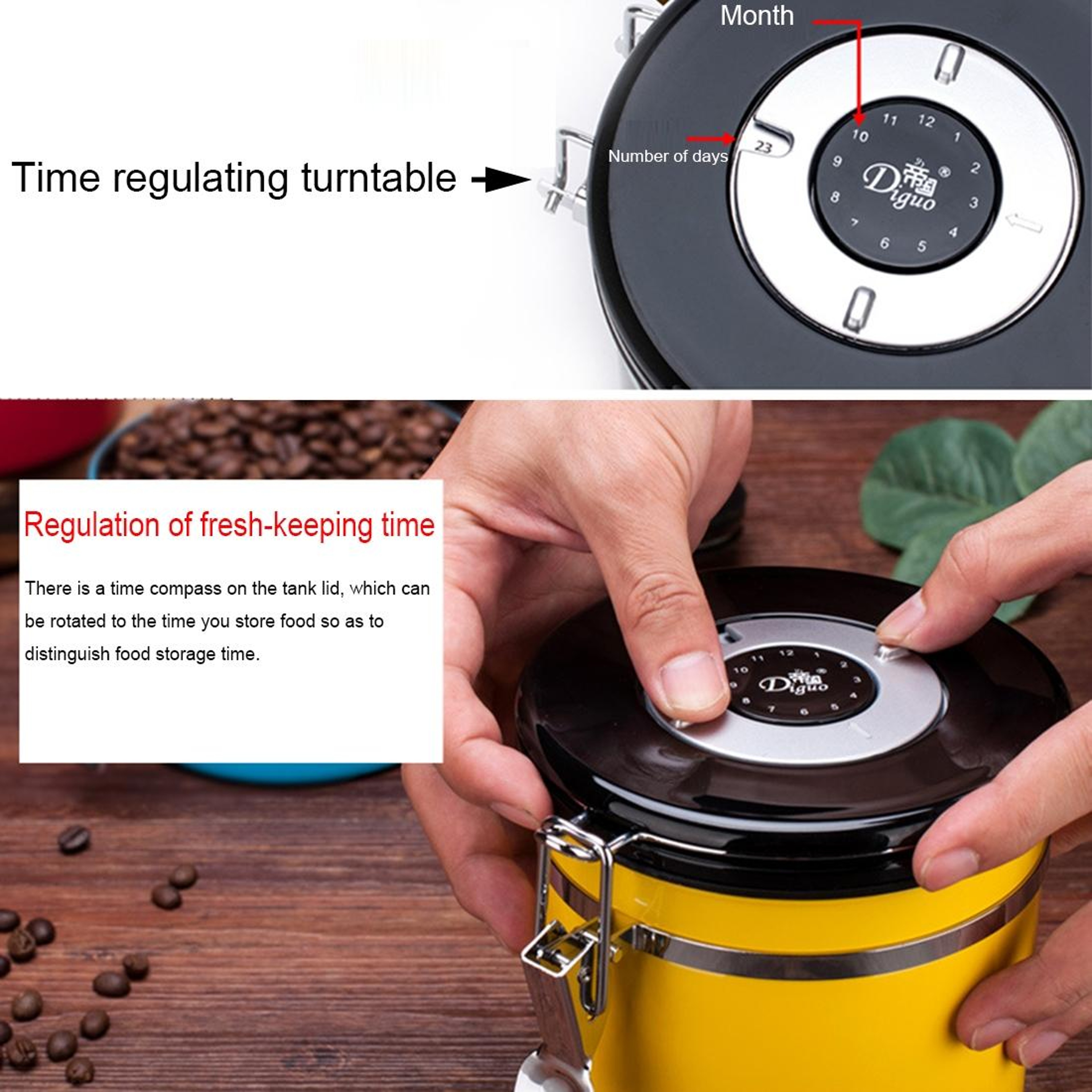 FreshLock 1200ml Airtight Coffee Canister With CO2 Valve  Freshness Calendar 11