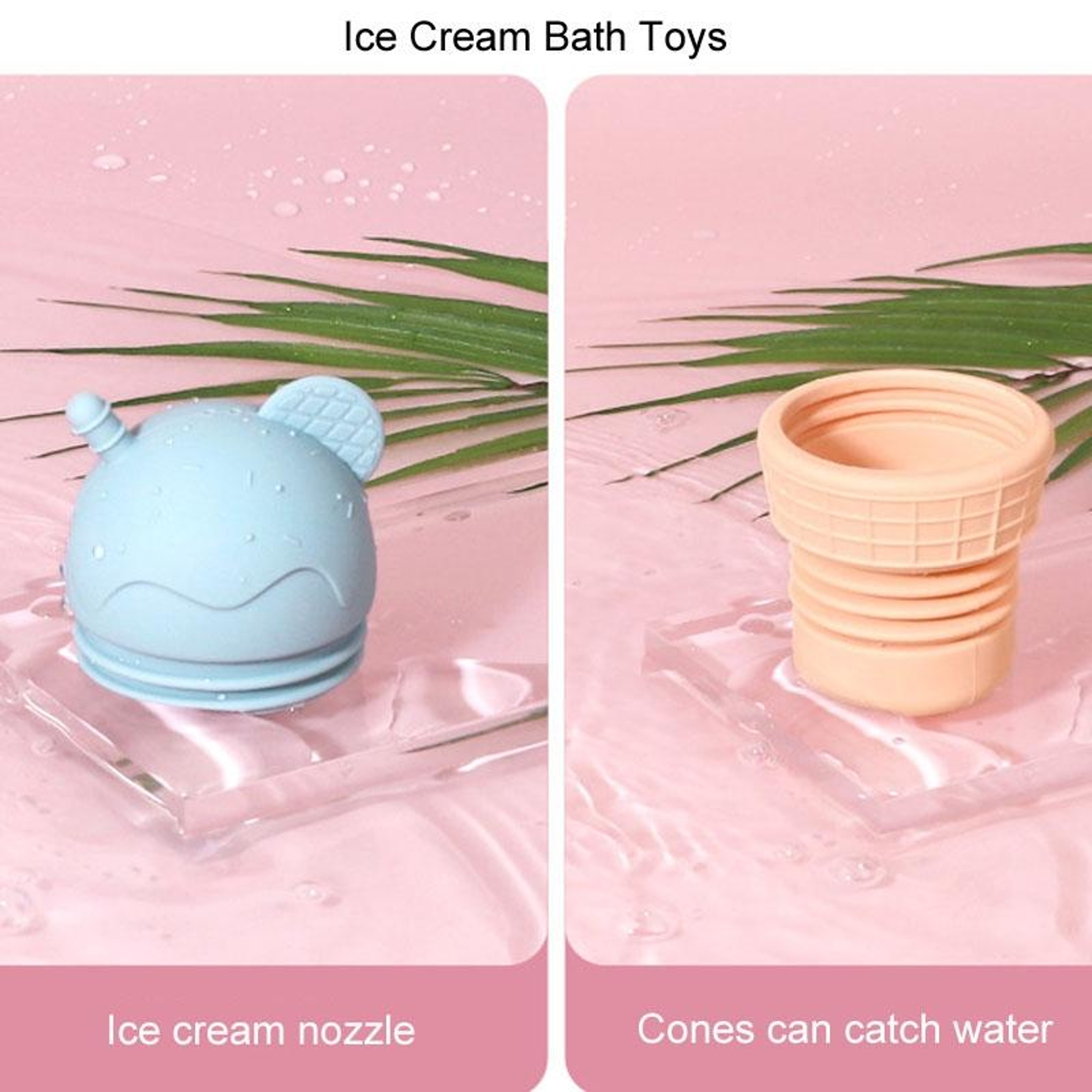Cute Ice Cream Baby Bath Toy Spray Set  Silicone Toddler Bath Water Toy For Kids 2