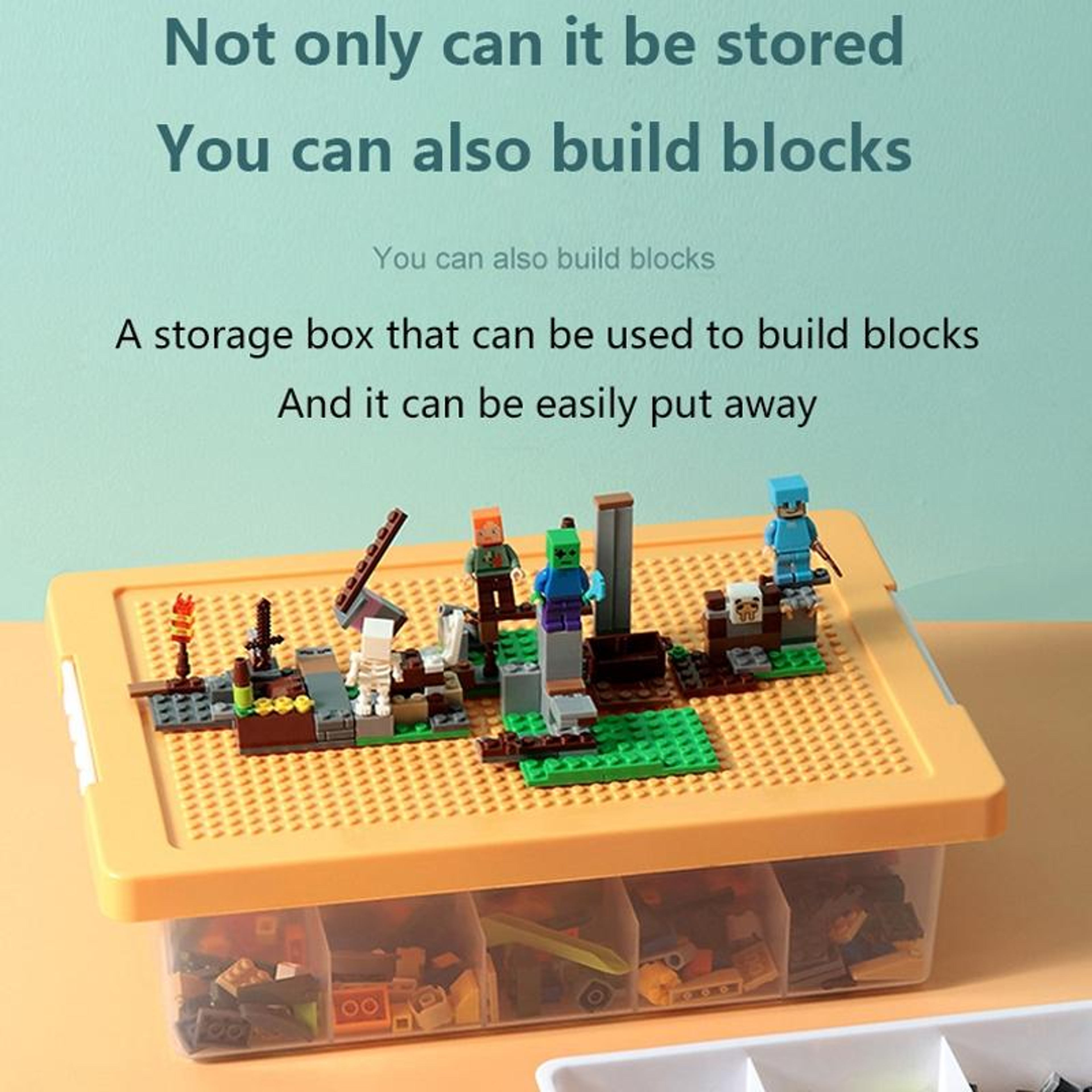 Build & Sort Kids Building Block Storage Organizer Box with Compartments – view 13