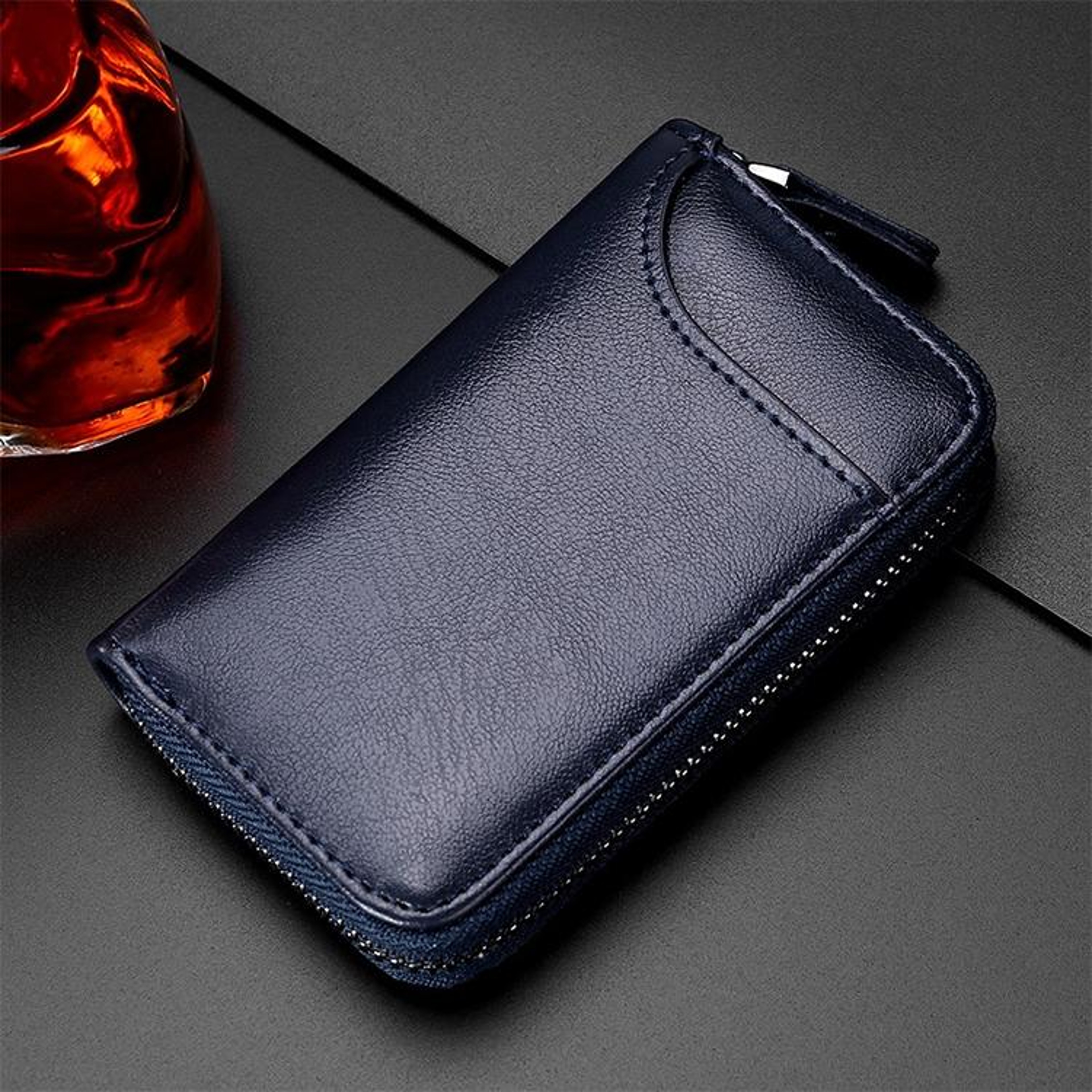 Leather Key Holder Wallet Large Capacity Zip Key Case Card Organizer 0