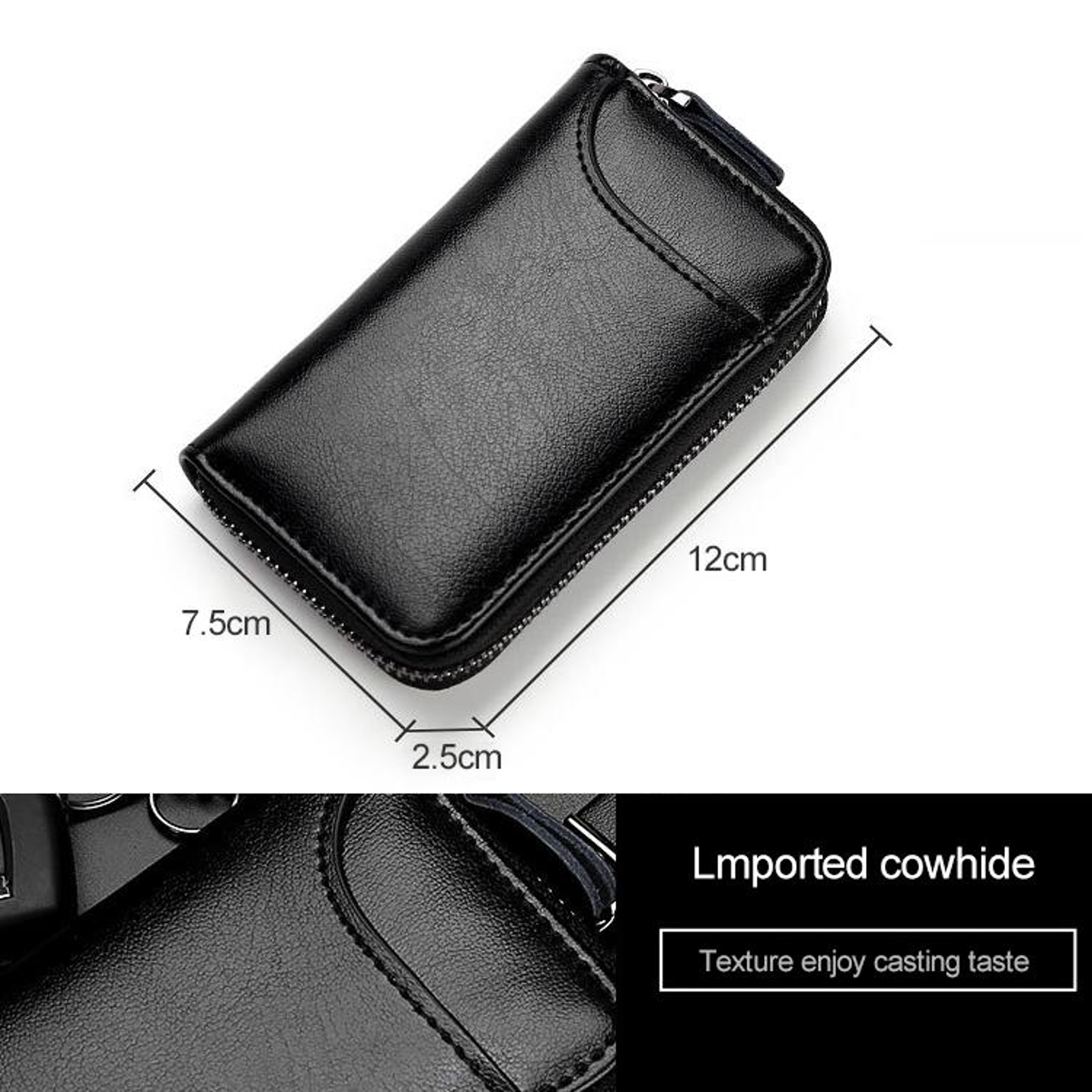 Leather Key Holder Wallet Large Capacity Zip Key Case Card Organizer 3