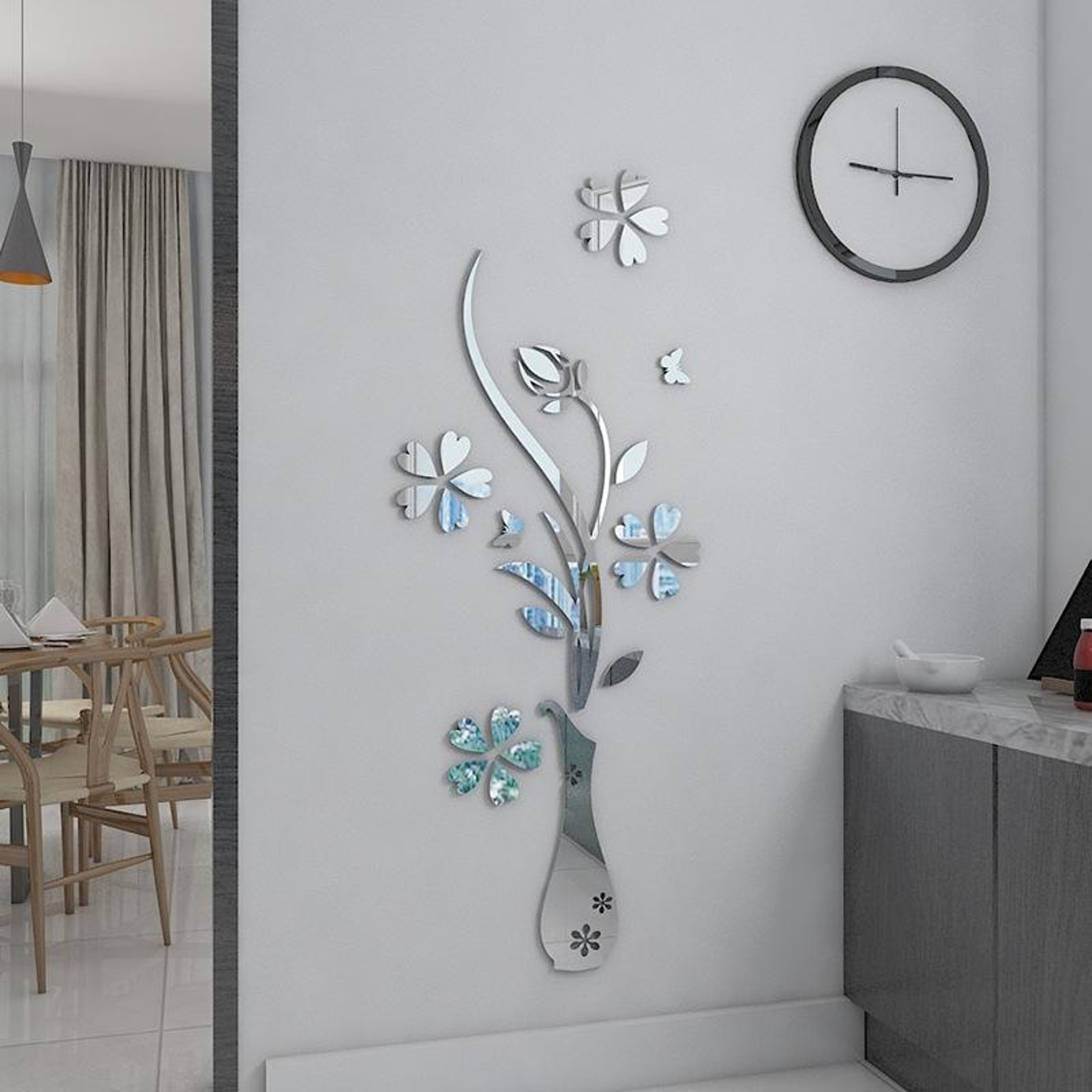 Reflective 3D Vase Mirror Wall Stickers Set for Modern Home Decor – view 2