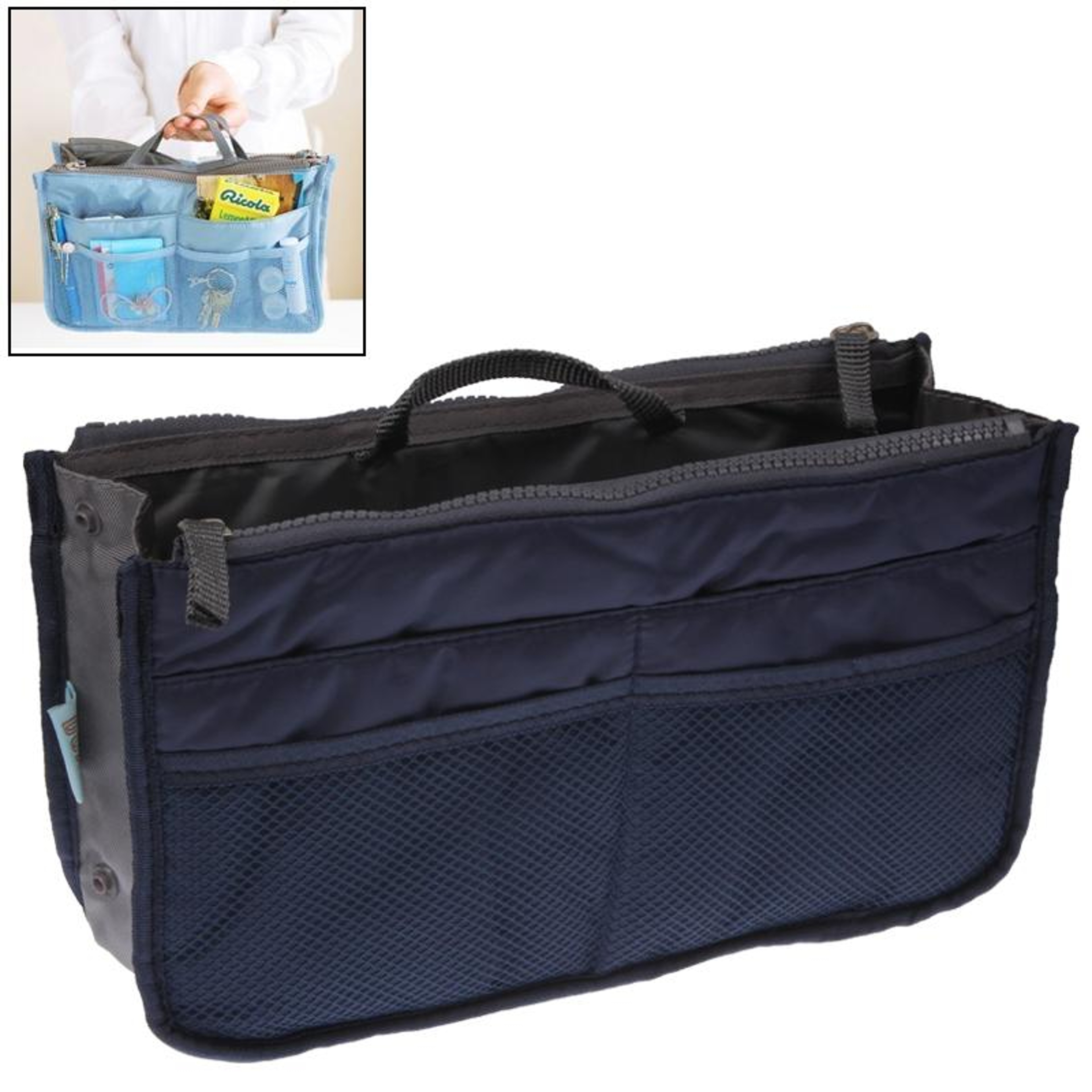 Aura Travel Multi Function Double Zipper Cosmetic Bag And Thickened Purse Organizer Insert 1
