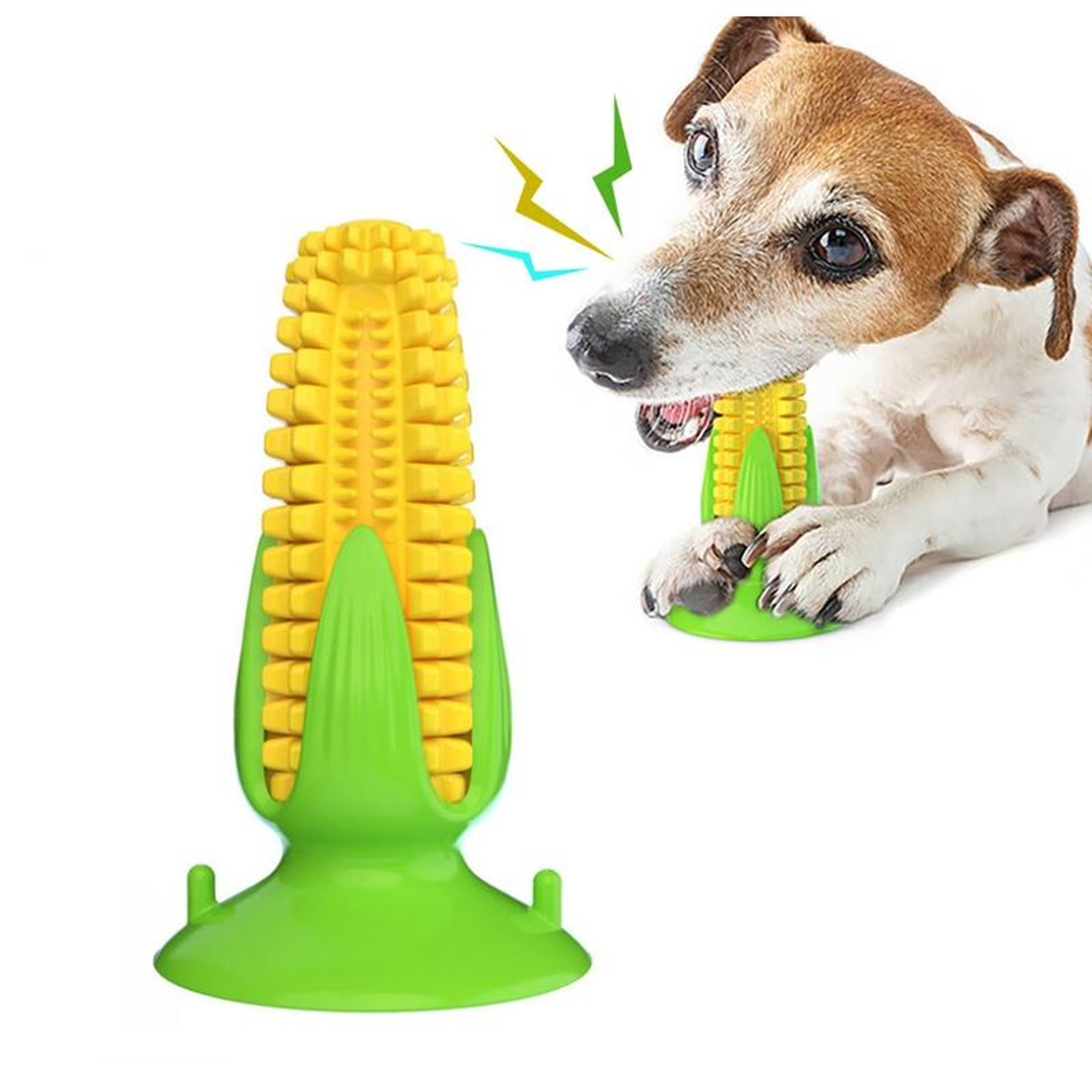 CornGrip Interactive Dog Toothbrush Toy with Suction Cup & Squeaky Dental Chew – view 1