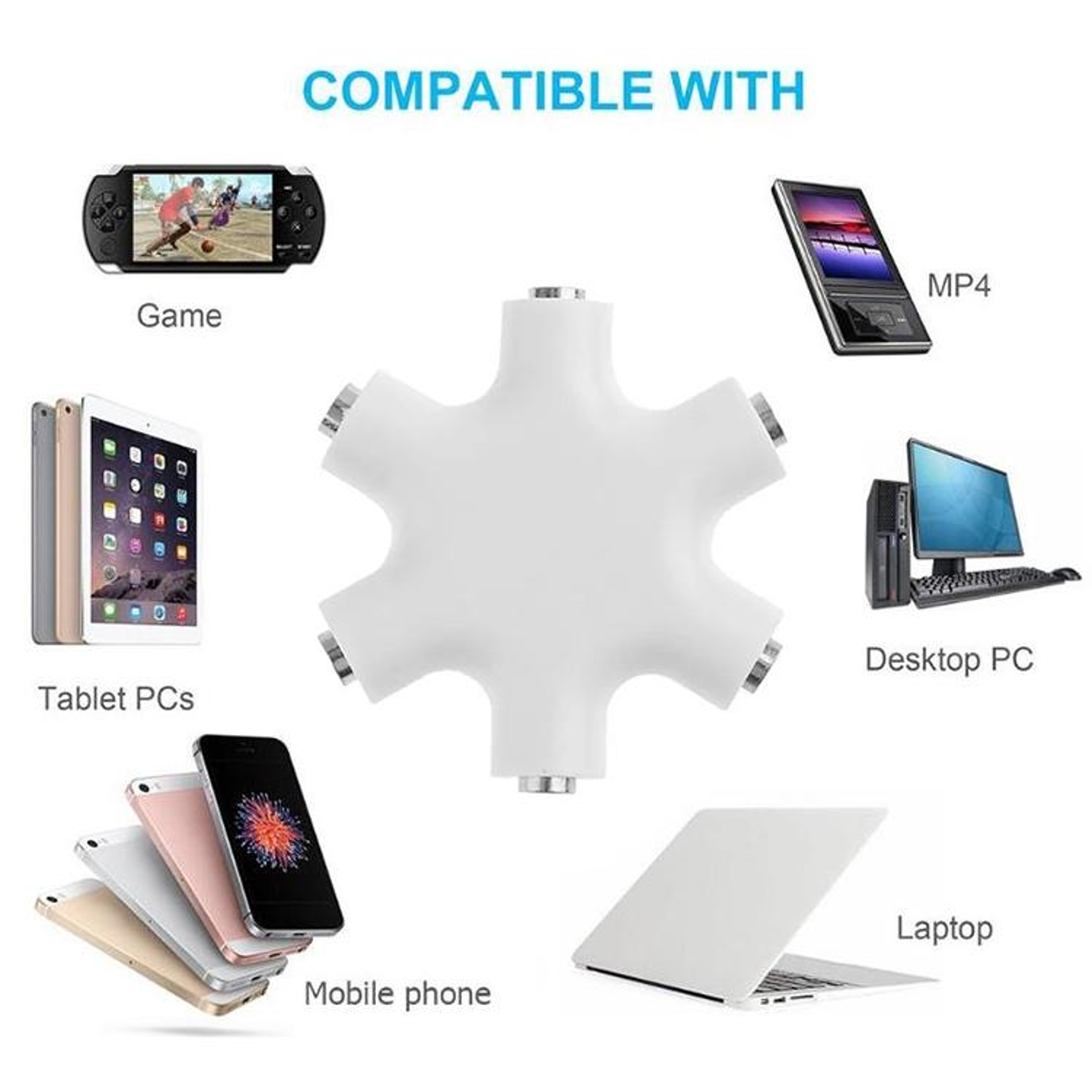 6 Port 3.5mm Audio Splitter Headphone Adapter for Phones & Tablets – view 4