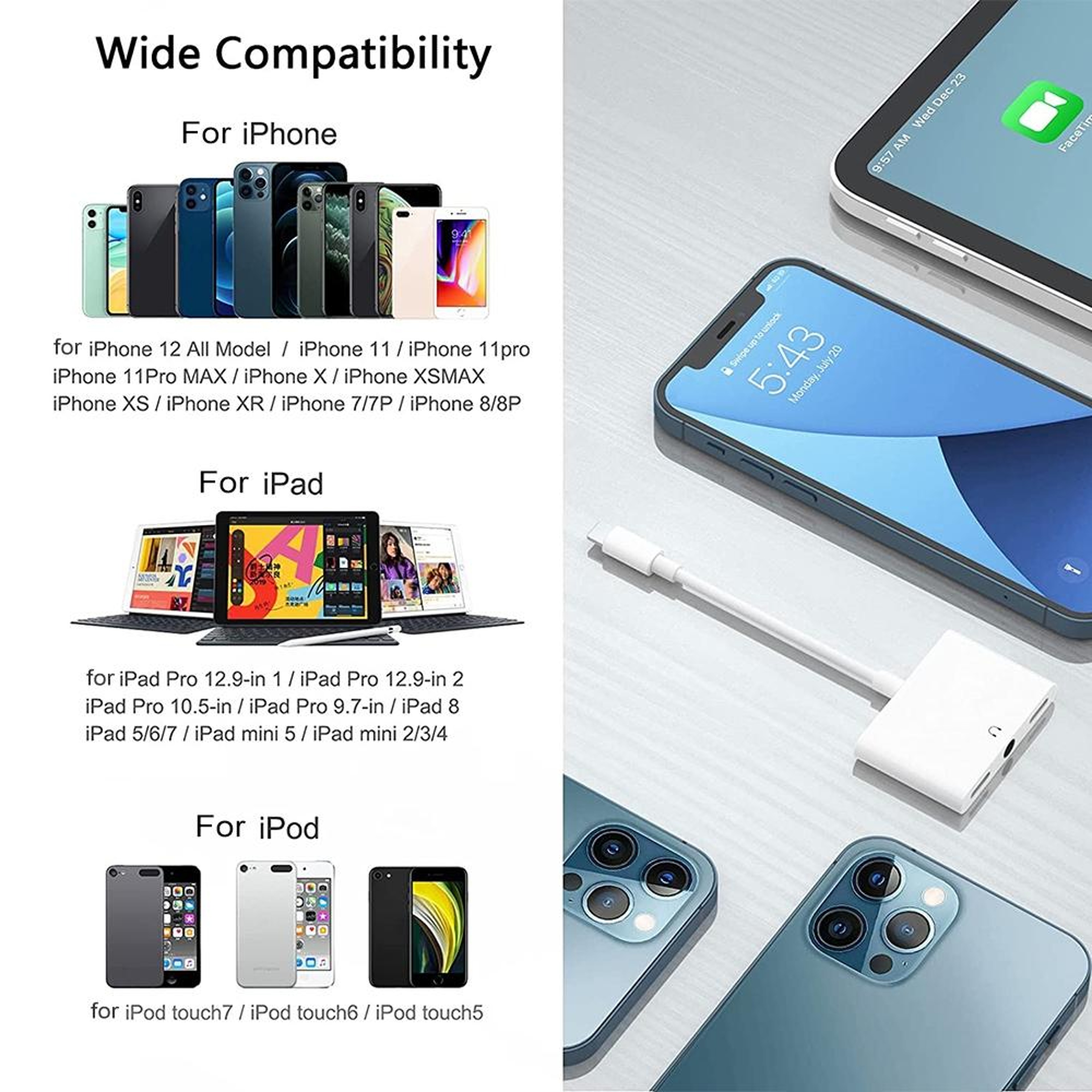 Lightning Audio Charging Splitter Adapter iPhone Dual Port 3.5mm Headphone Charging Adapter – view 7