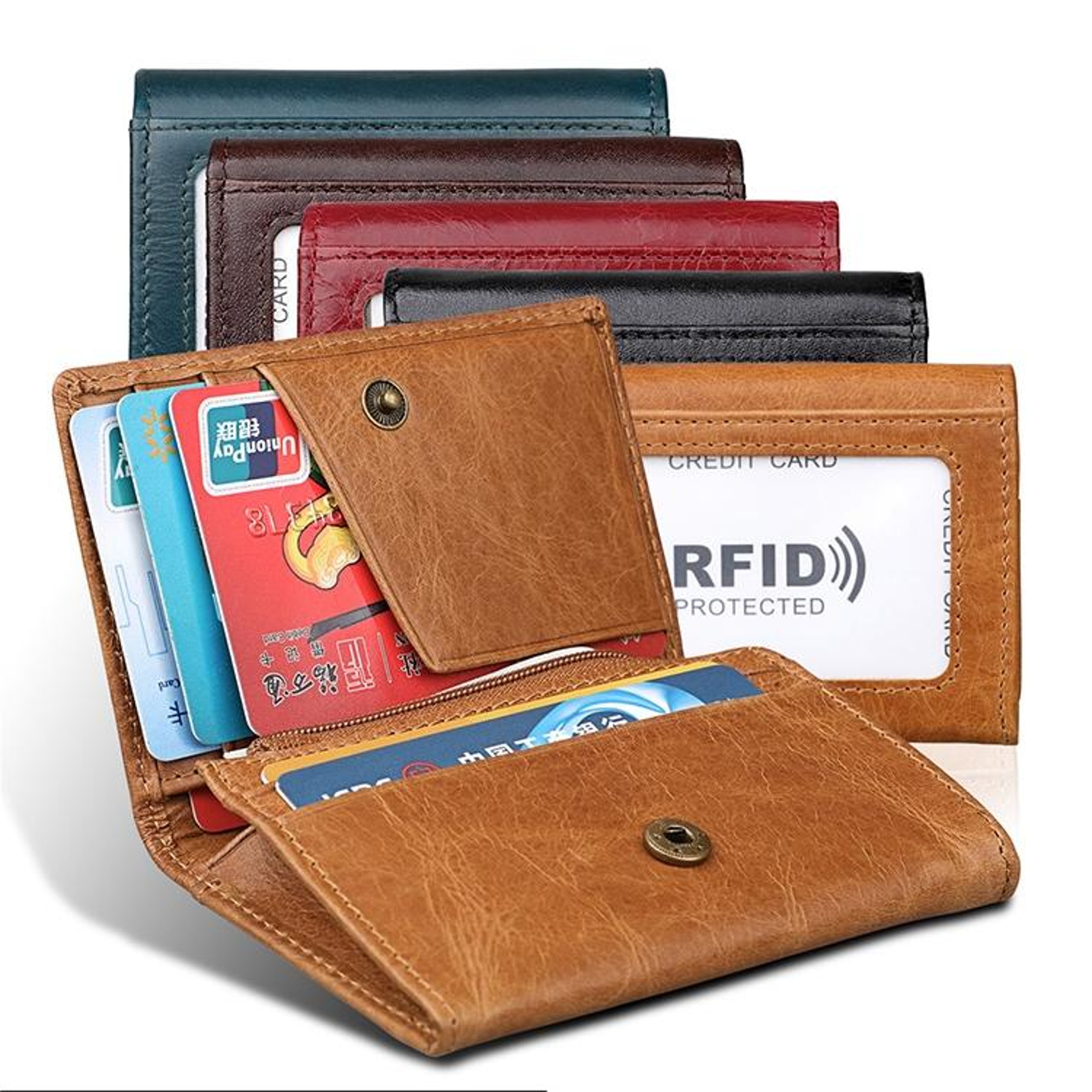 KB171 Antimagnetic RFID Crazy Horse Texture Leather Card Holder Wallet For Men And WomenYellowish B 7