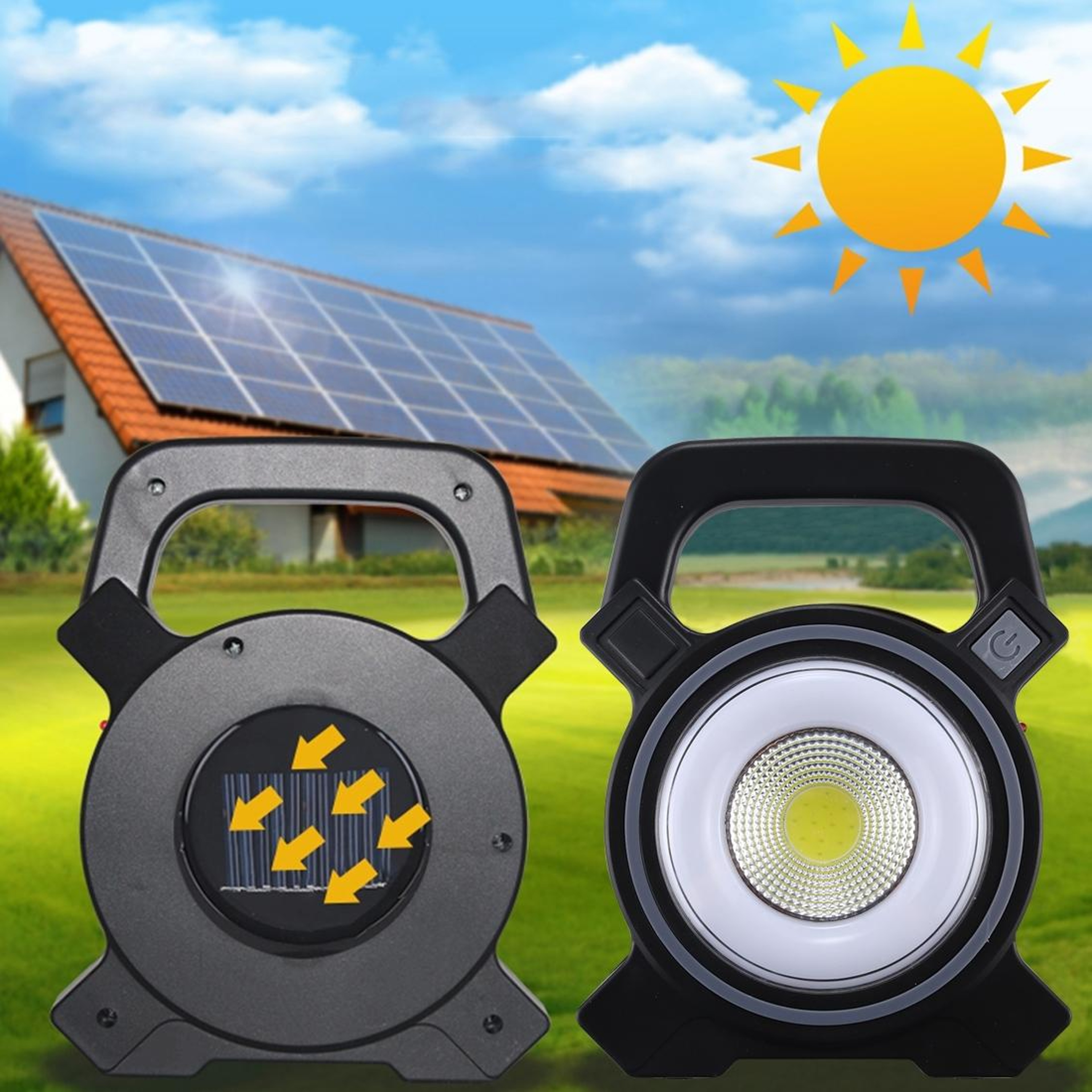 Solar Rechargeable COB LED Work Light & Handheld Camping Lamp with Power Bank Function – view 9
