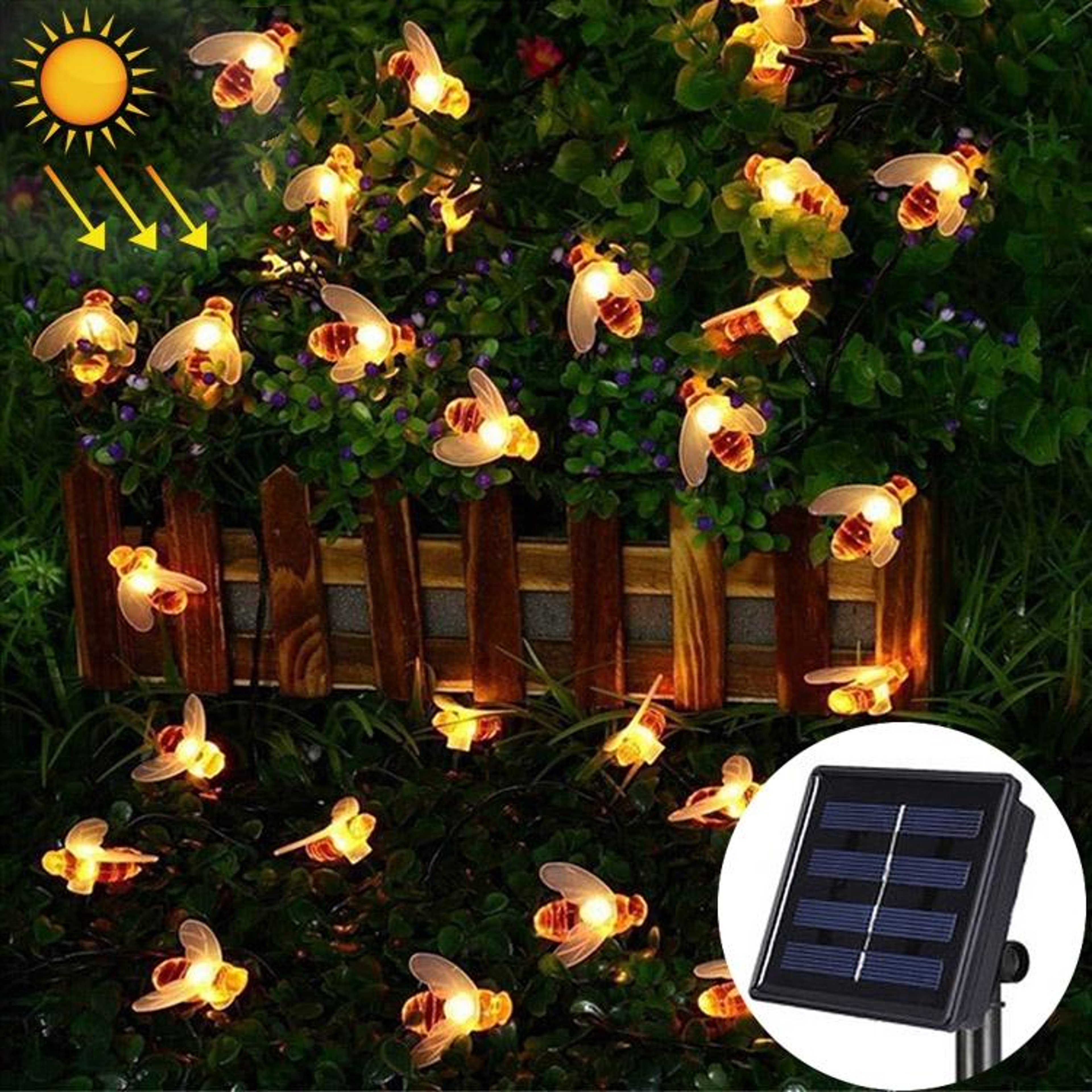 Solar Bee String Lights Outdoor Solar Powered Garden Fairy Lights Warm White LED Decorative Lamp – view 1