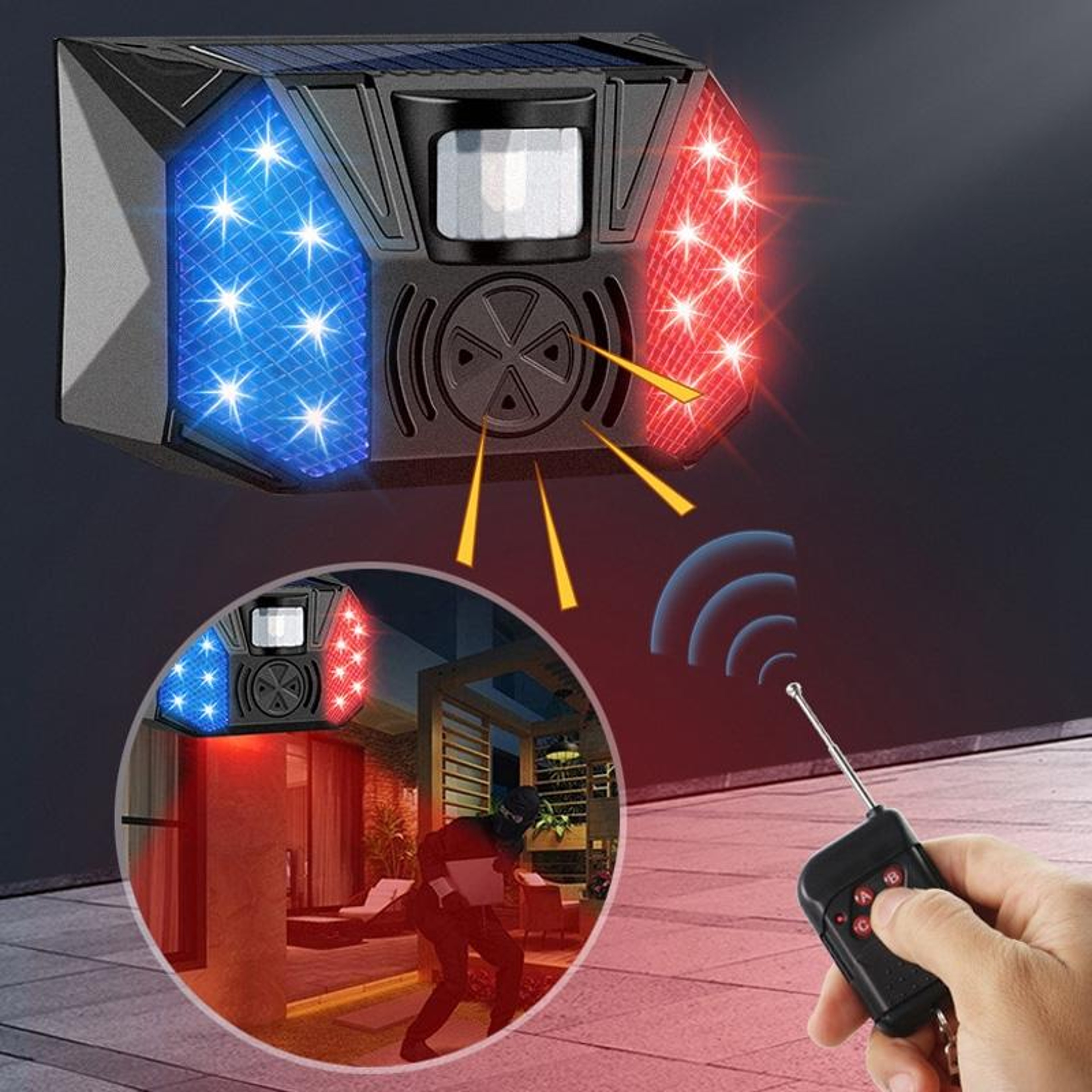 Solar Motion Sensor Alarm Outdoor Anti Theft PIR Light Siren for Orchard Farm & Security Protection – view 5