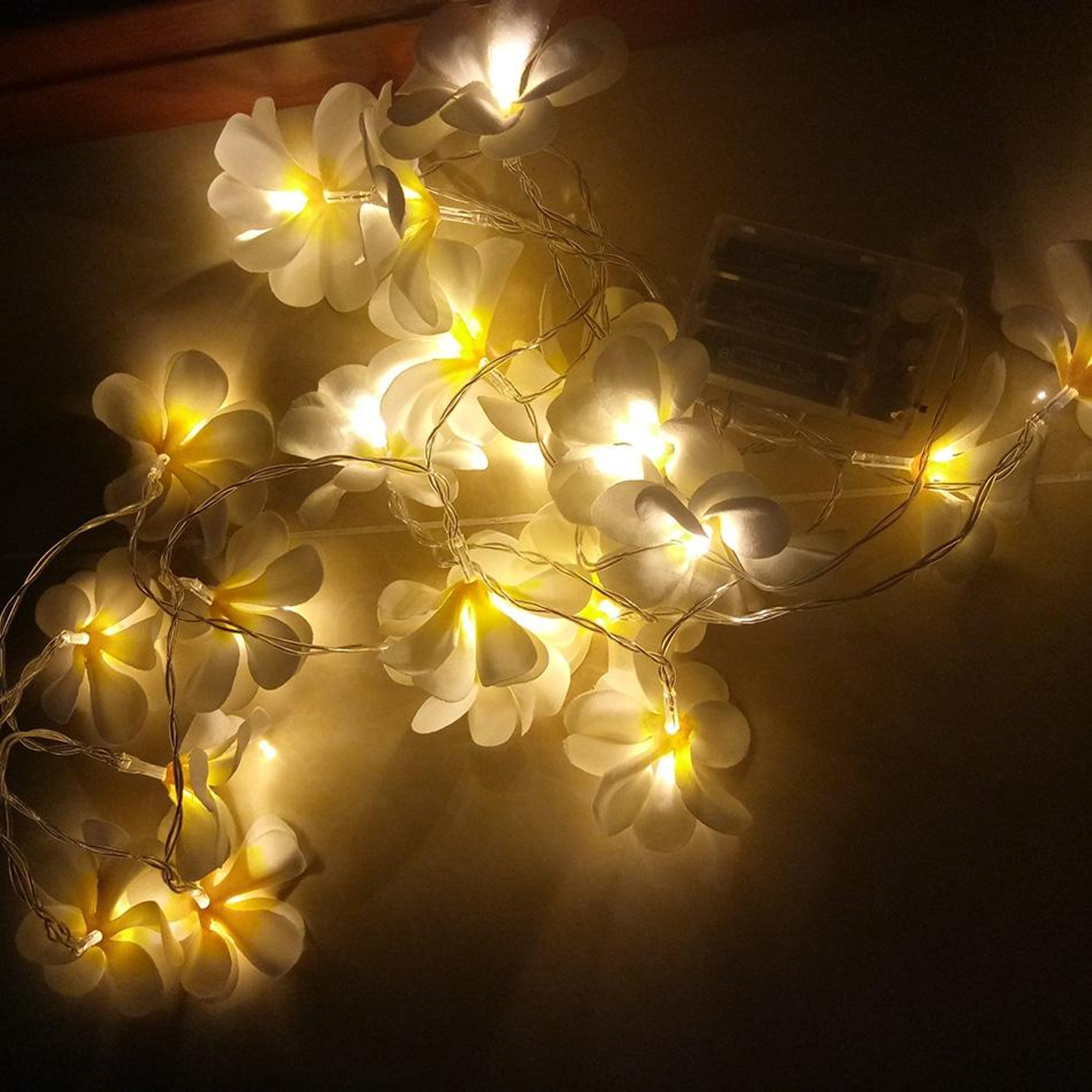 Frangipani Flower String Lights Battery Operated Warm White LED Garland For Bedroom  Party Decor 3