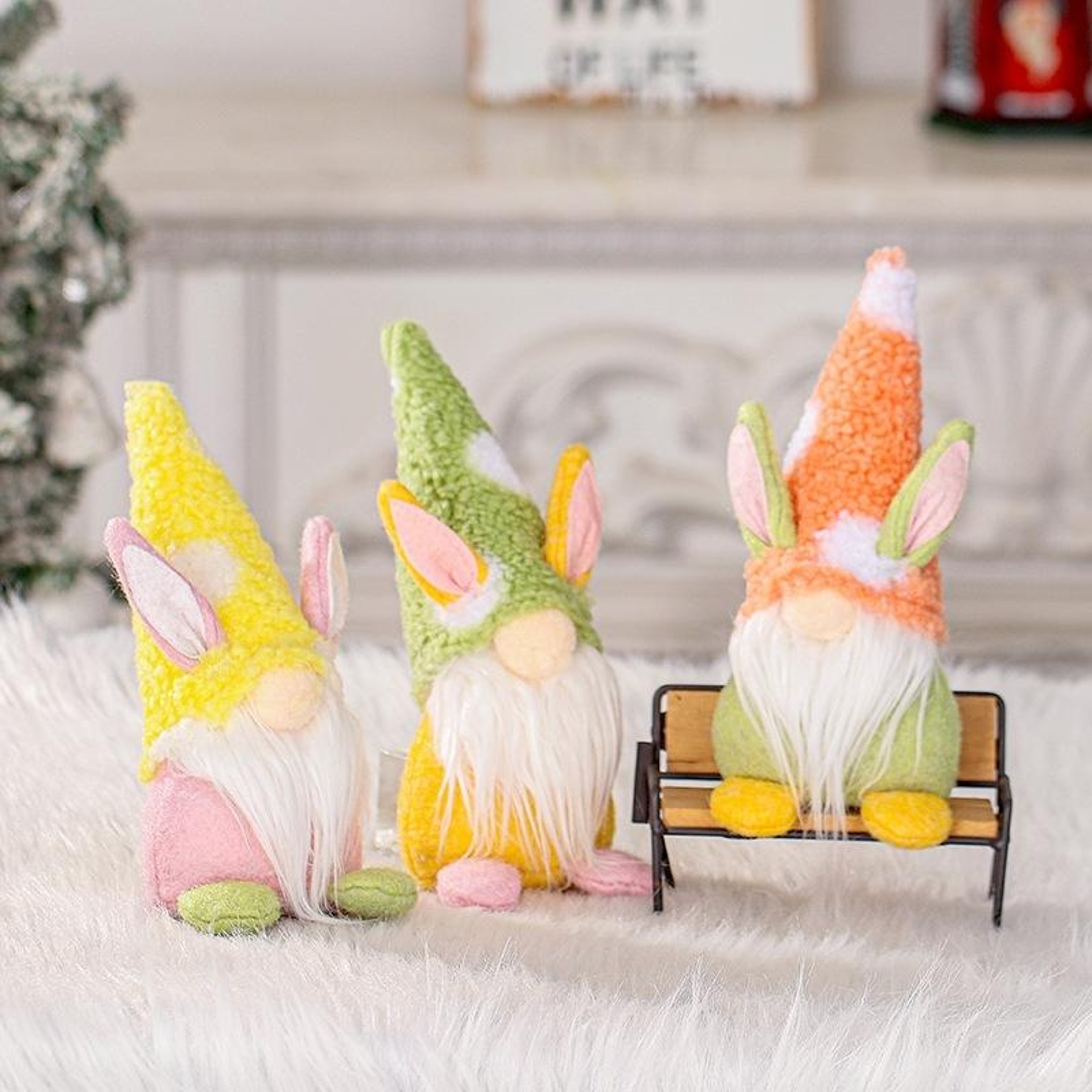 Handcrafted Easter Bunny Gnome Doll Decorative Plush For Tabletop  Spring Home Decor 1