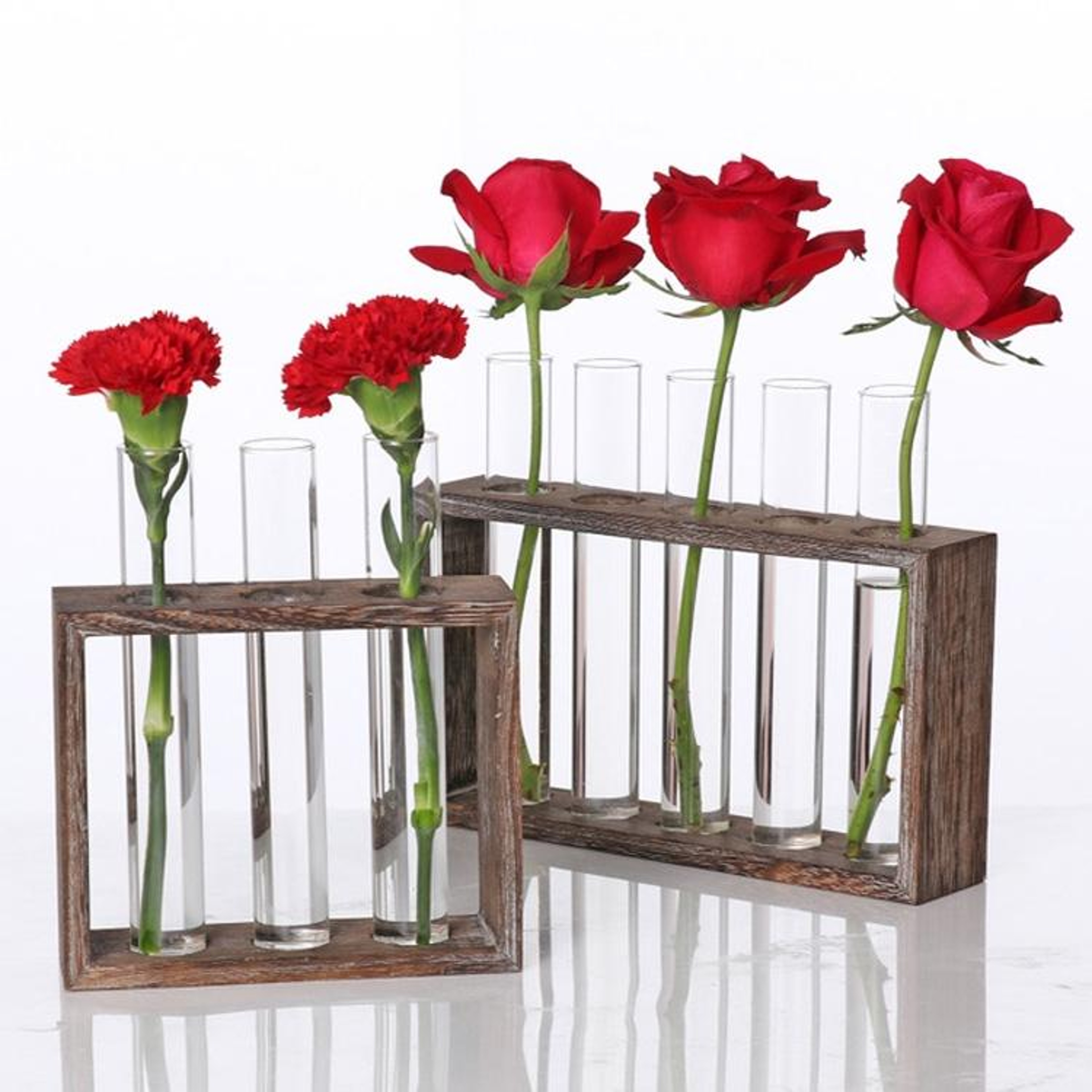 Rustic Hydroponic Glass Vase Stand with Wooden Frame Desktop Plant Propagation Decor – view 6