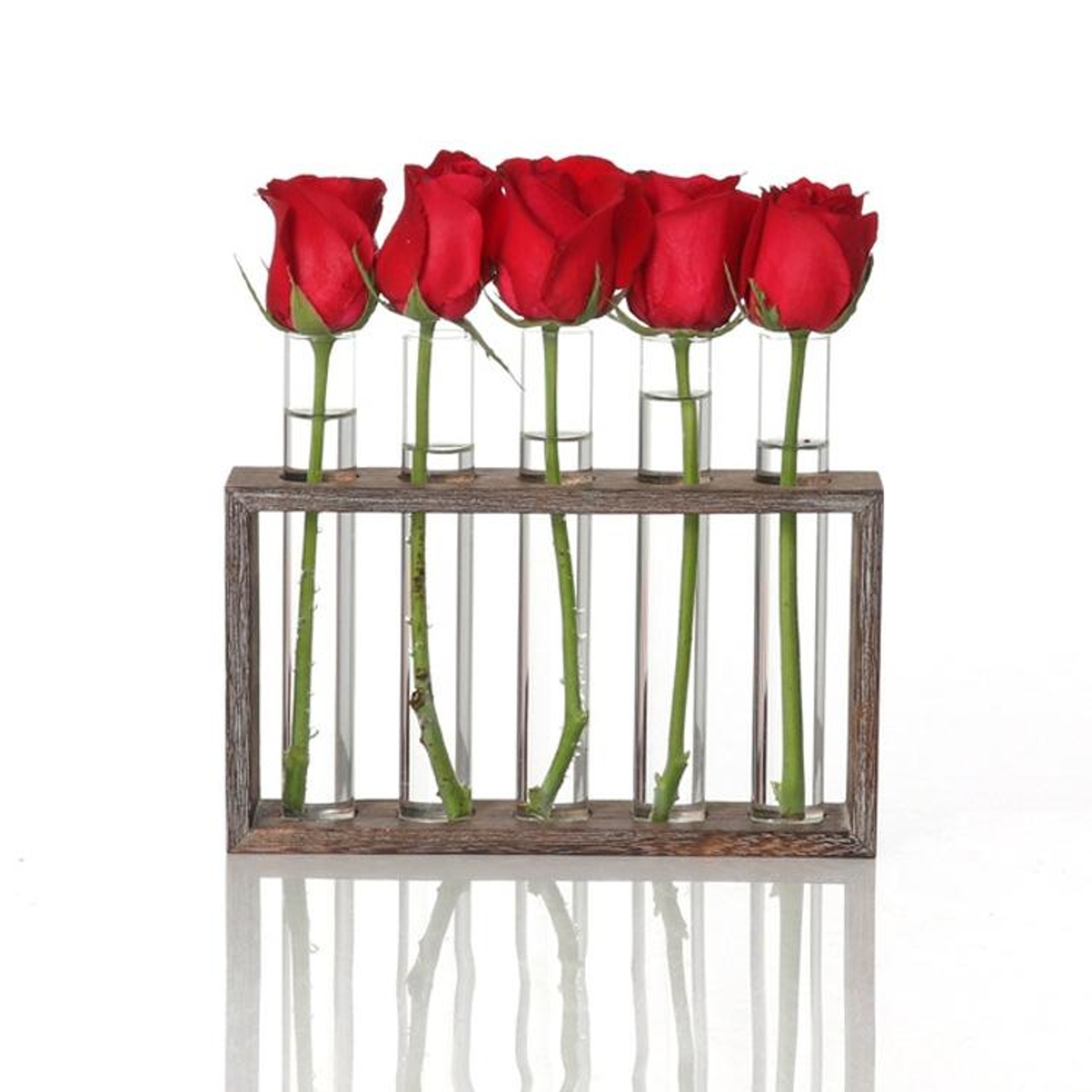 Rustic Hydroponic Glass Vase Stand with Wooden Frame Desktop Plant Propagation Decor – view 7