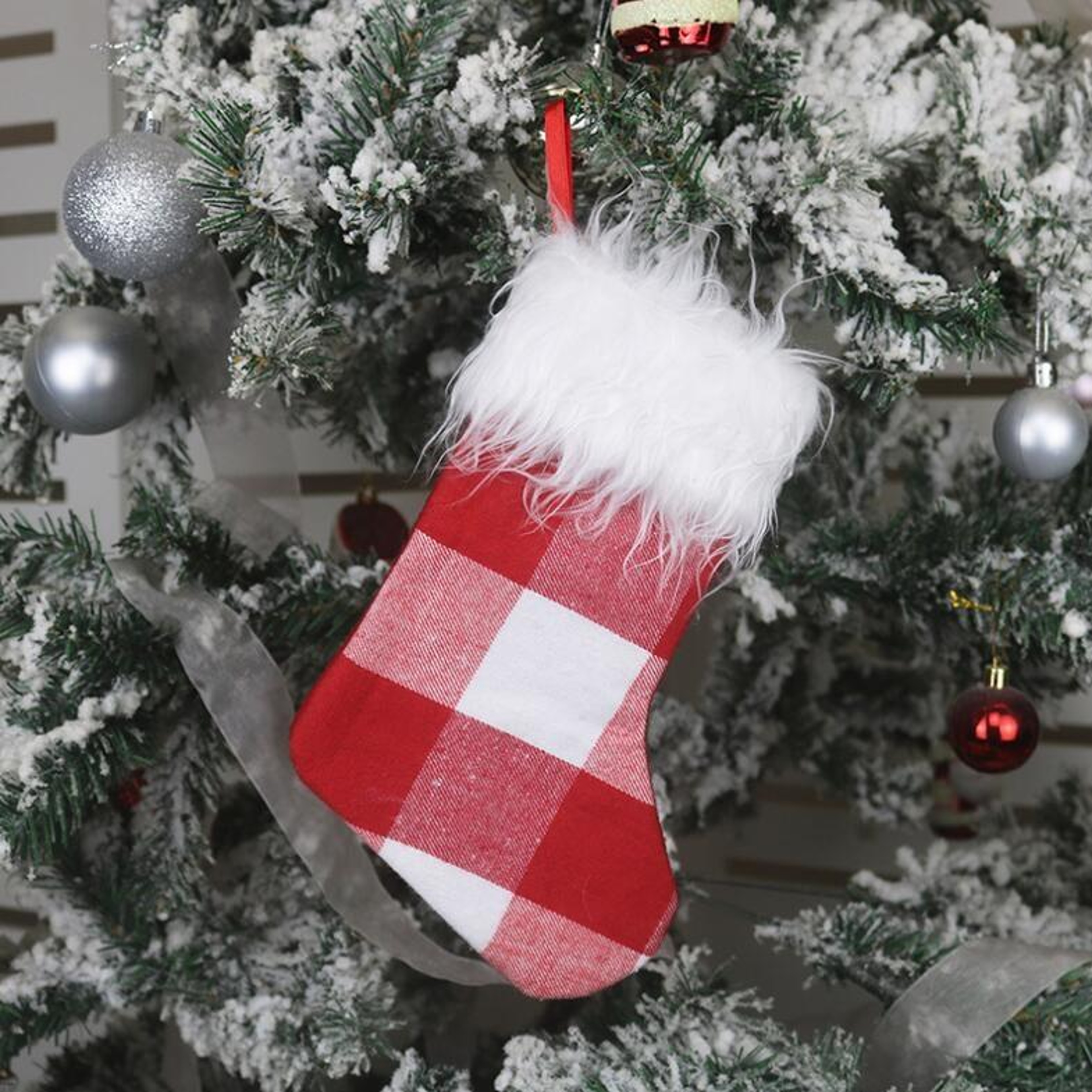 Christmas Plaid Stocking Gift Bag Ornament for Tree Decor & Holiday Gift Giving – view 9