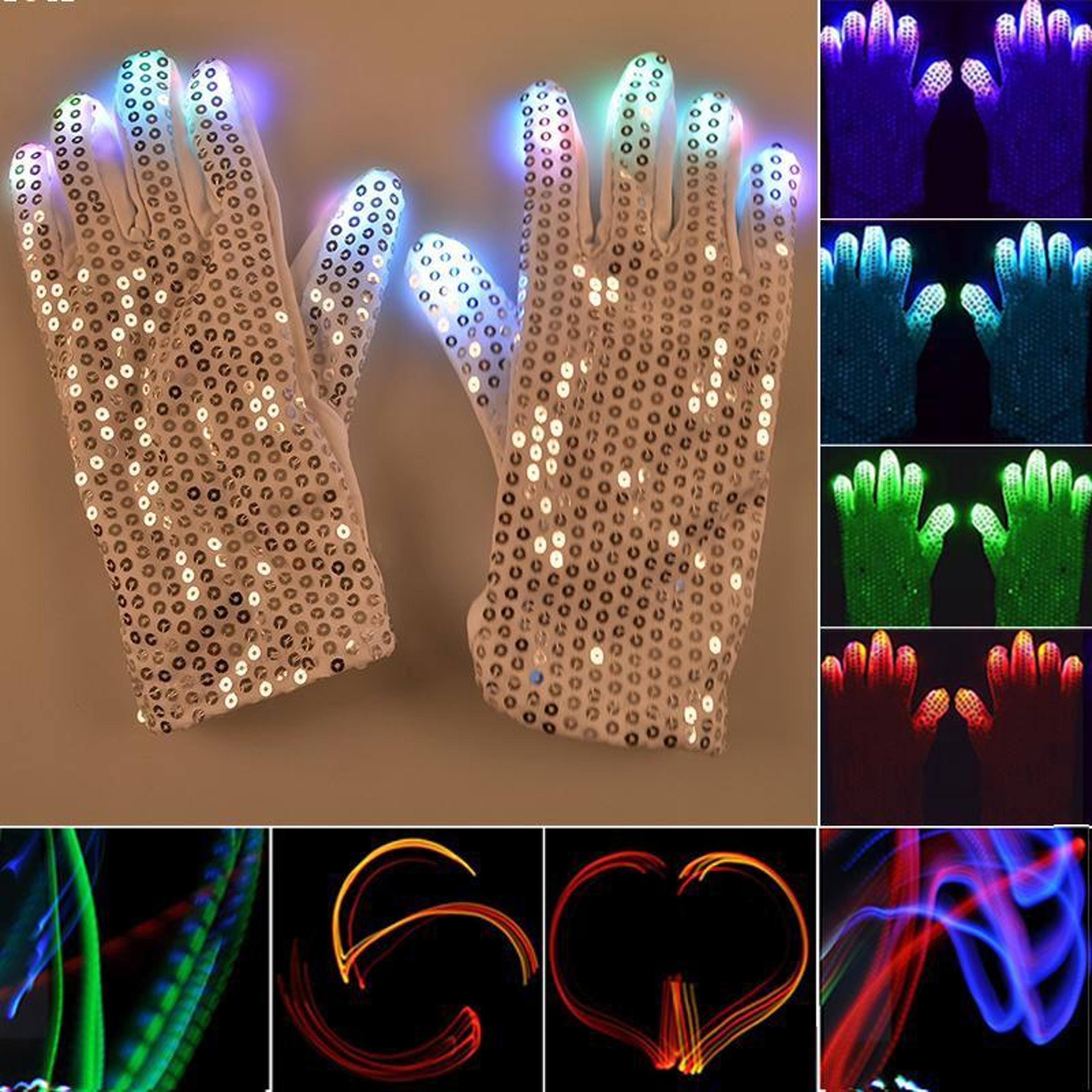 LED Sequin Flash Gloves for Dance Parties, Festivals & Halloween Events – view 1