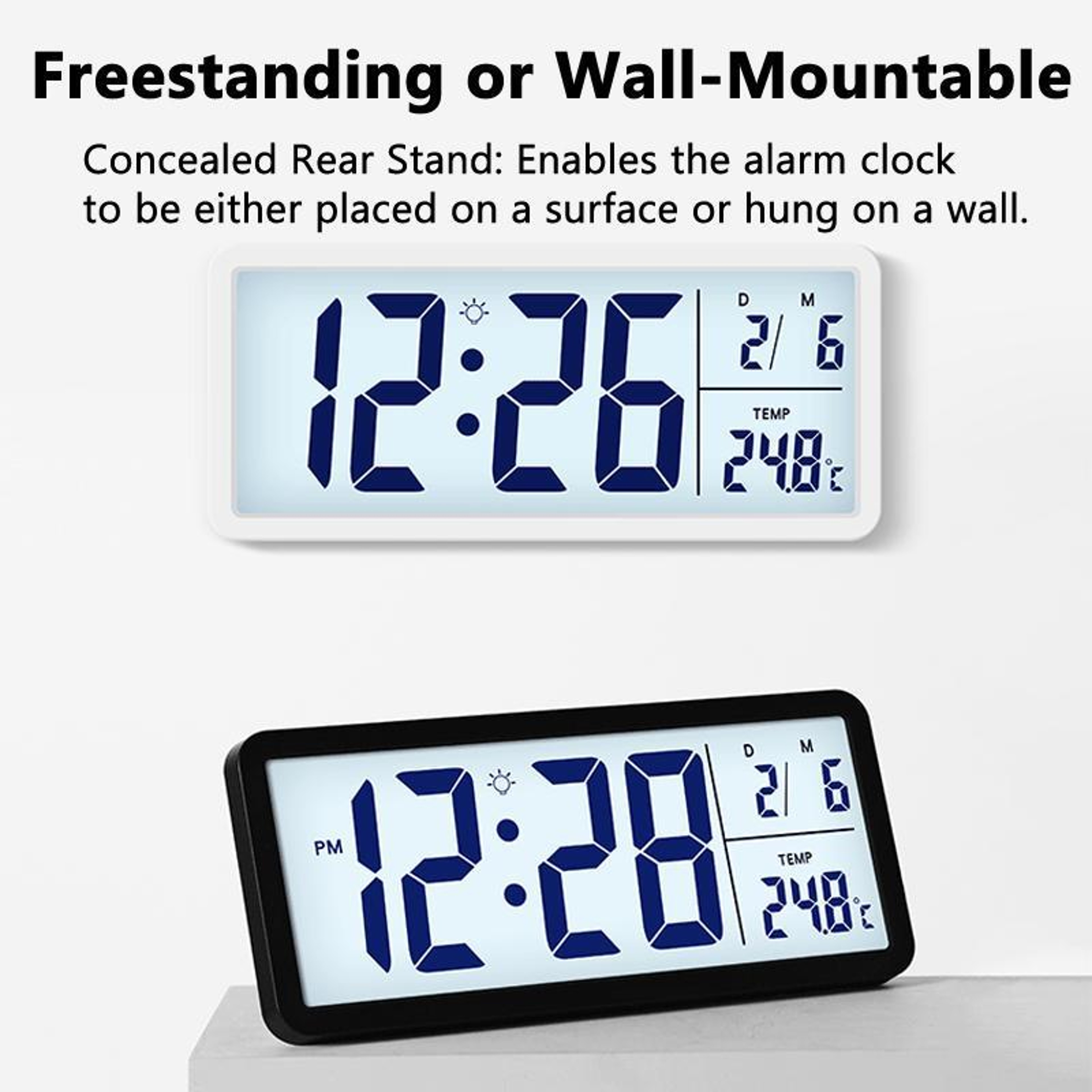 Digital Wall Clock with Indoor Thermometer & Backlight LCD Display for Desk or Wall – view 2