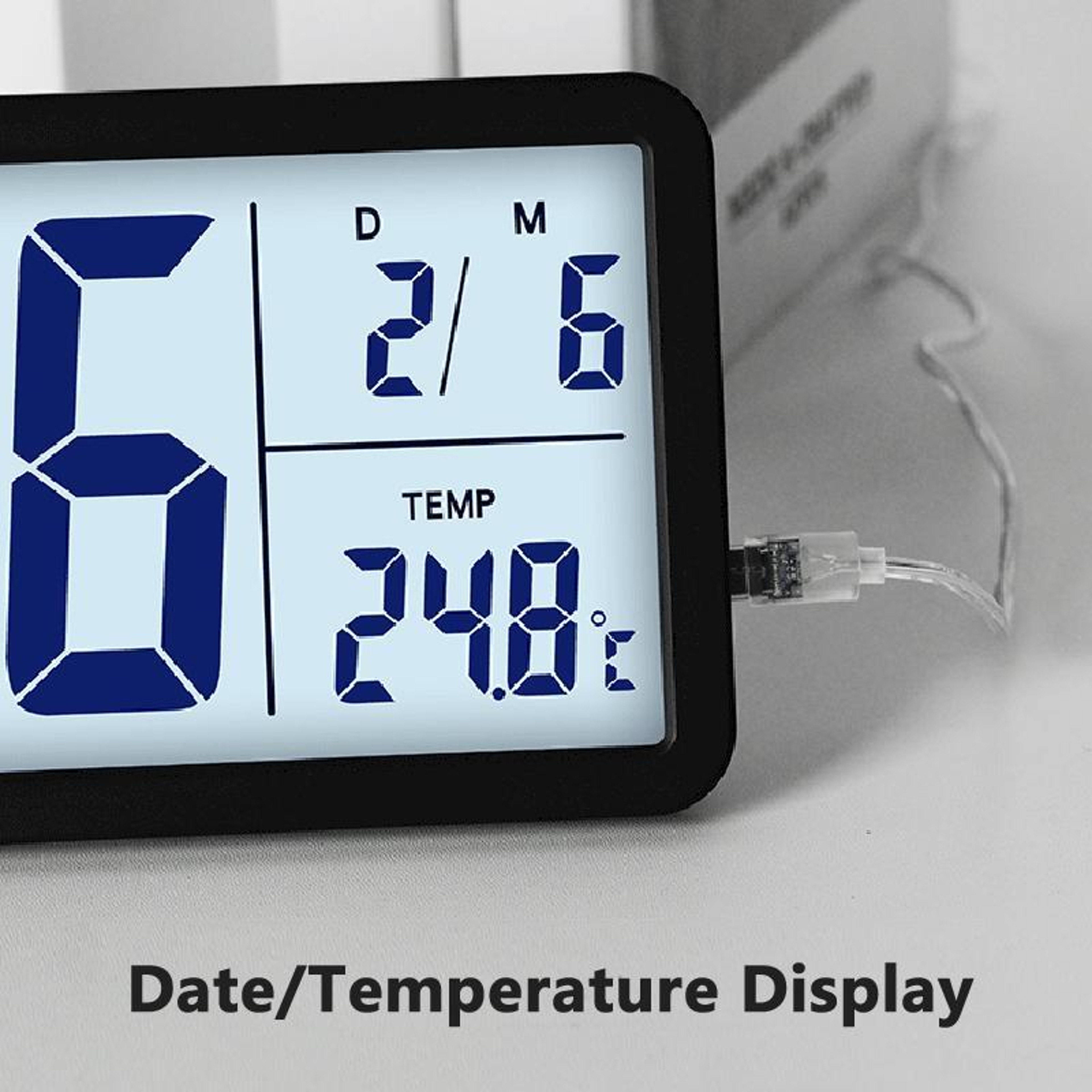 Digital Wall Clock with Indoor Thermometer & Backlight LCD Display for Desk or Wall – view 3